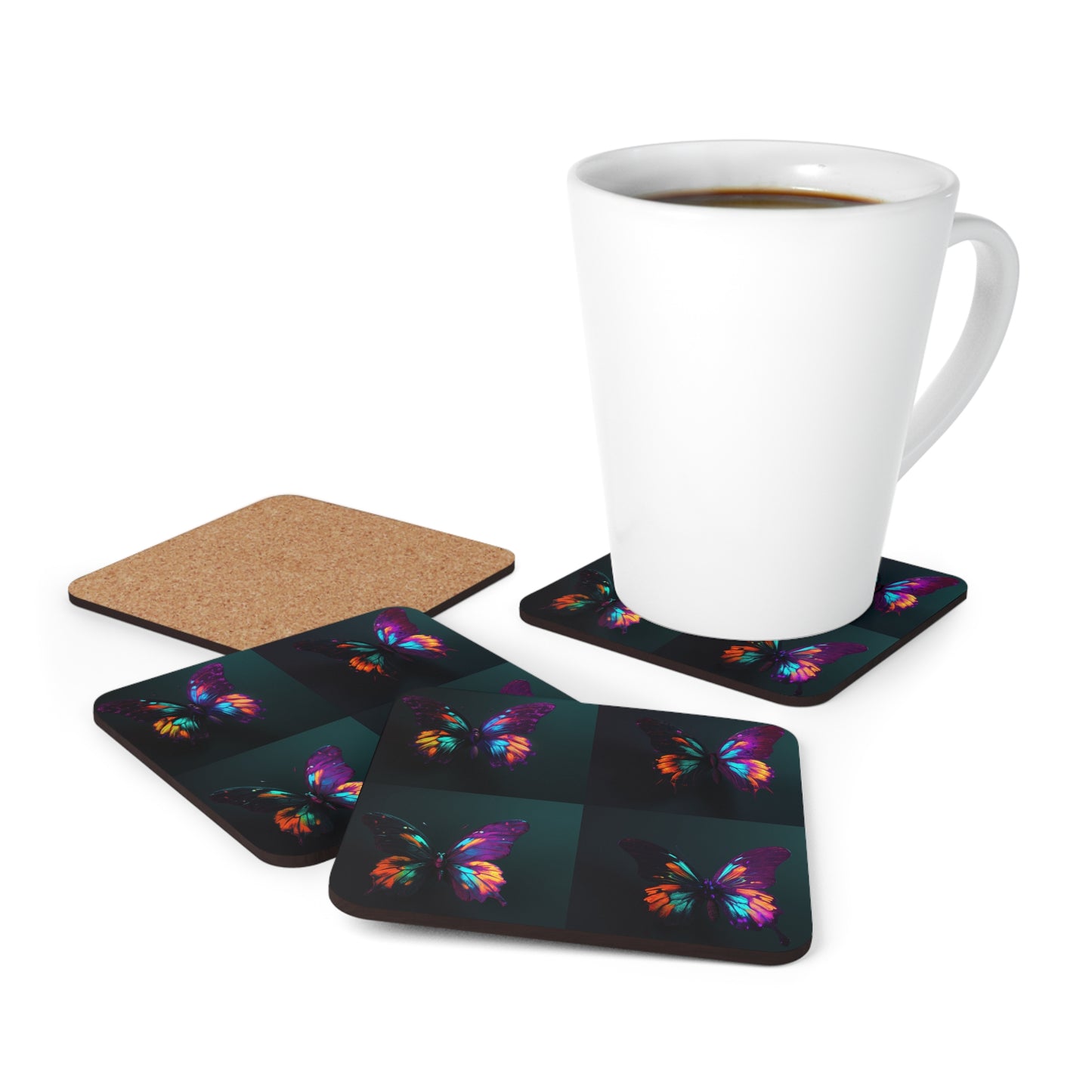 Corkwood Coaster Set Hyper Colorful Butterfly Purple 5