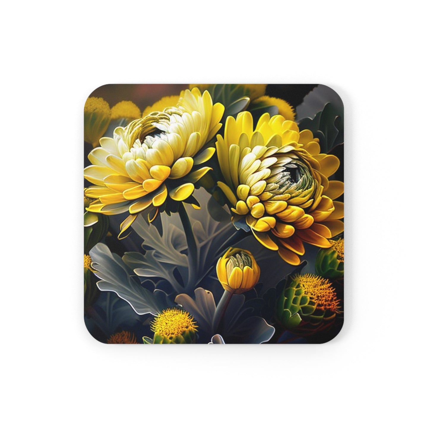 Corkwood Coaster Set Yellow Hermosas Flores Amarillas 2