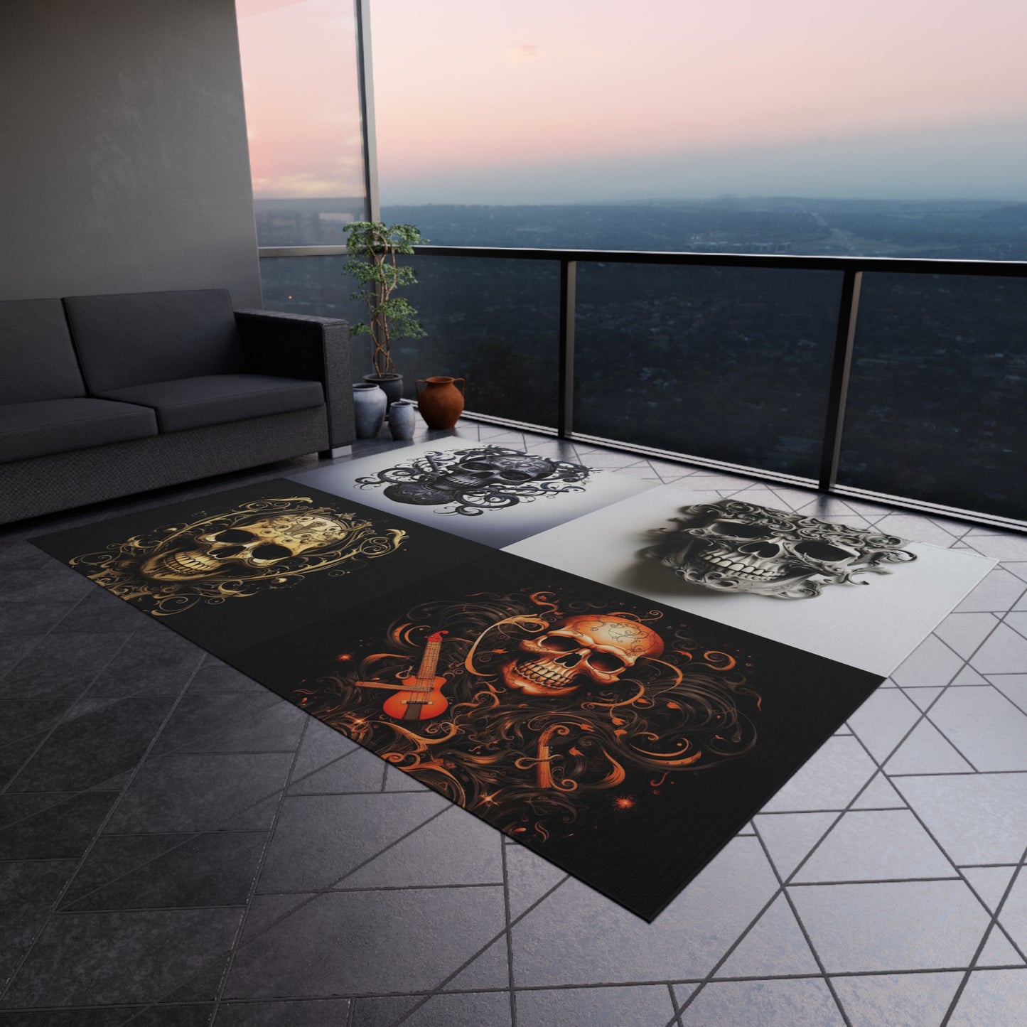 Outdoor Rug  Skull Treble Clef 5