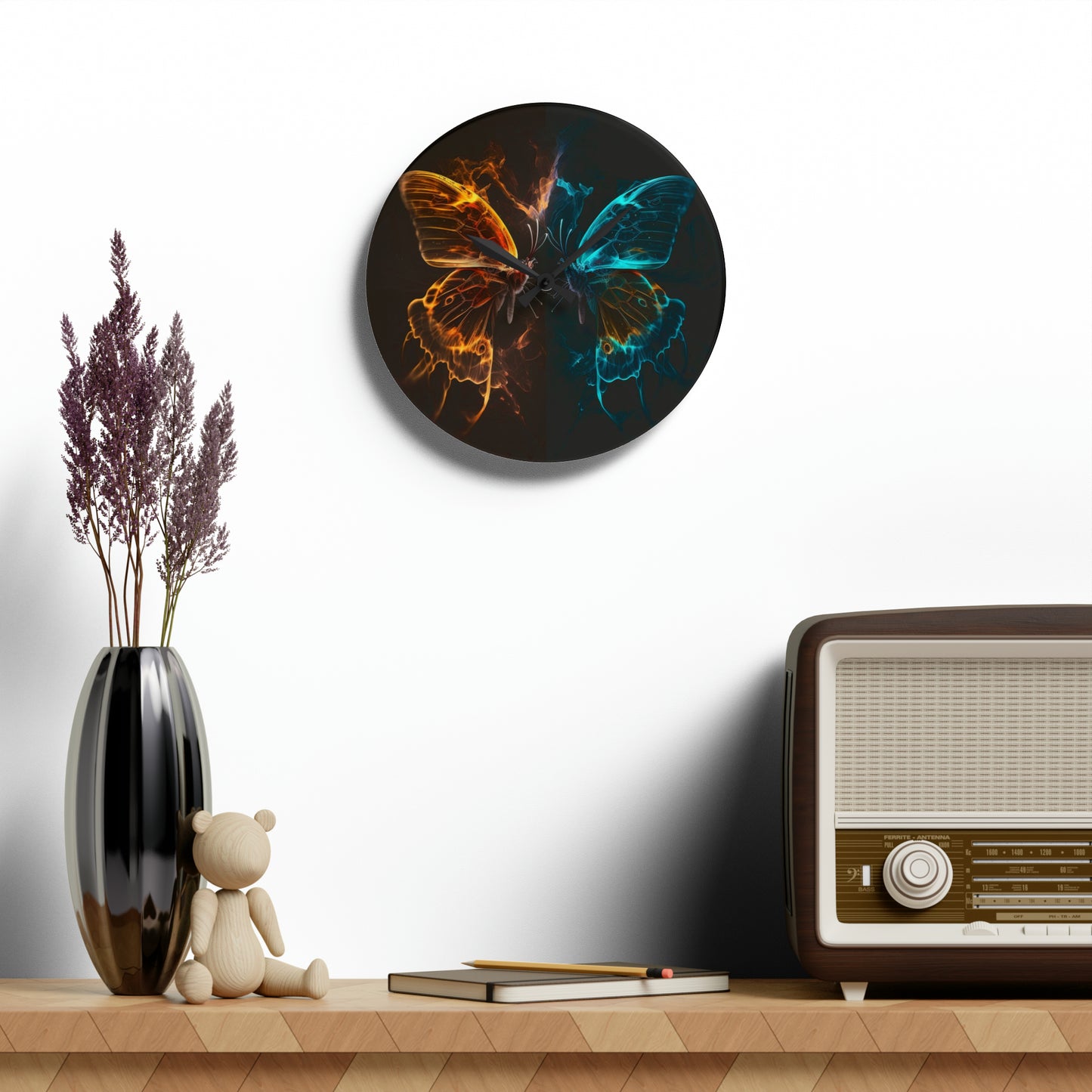 Acrylic Wall Clock Kiss Neon Butterfly 6