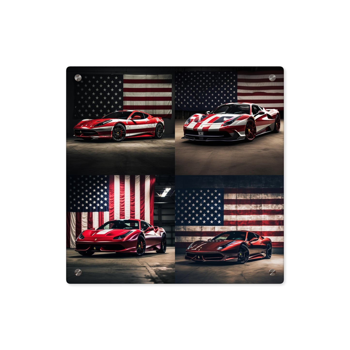 Acrylic Wall Art Panels American Flag Background Ferrari 5