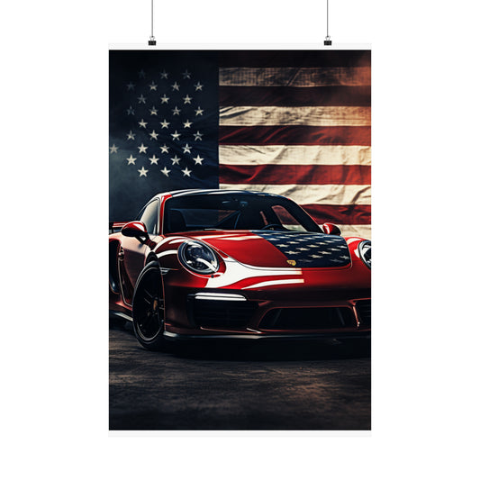 Premium Matte Vertical Posters American Flag Background Porsche 2