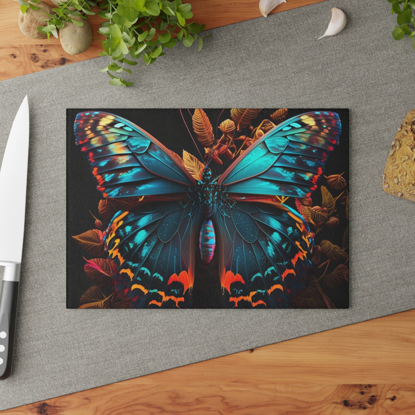 Glass Cutting Board Hue Neon Butterfly 1