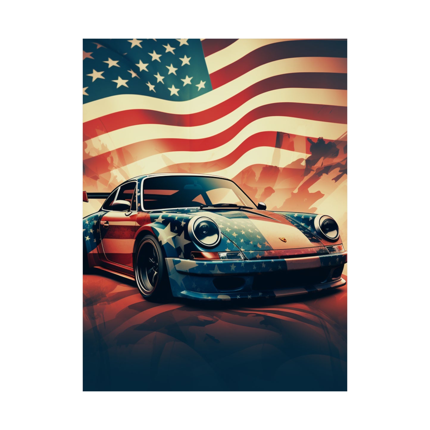 Premium Matte Vertical Posters Abstract American Flag Background Porsche 4