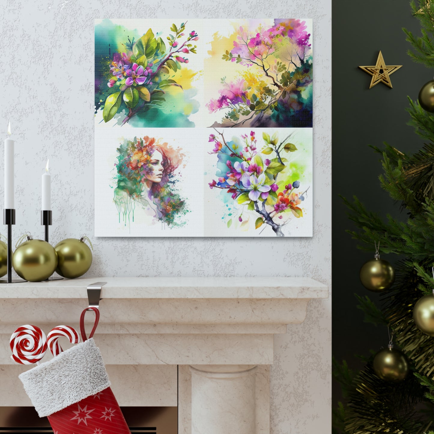 Canvas Gallery Wraps Mother Nature Bright Spring Colors Realistic Watercolor 5
