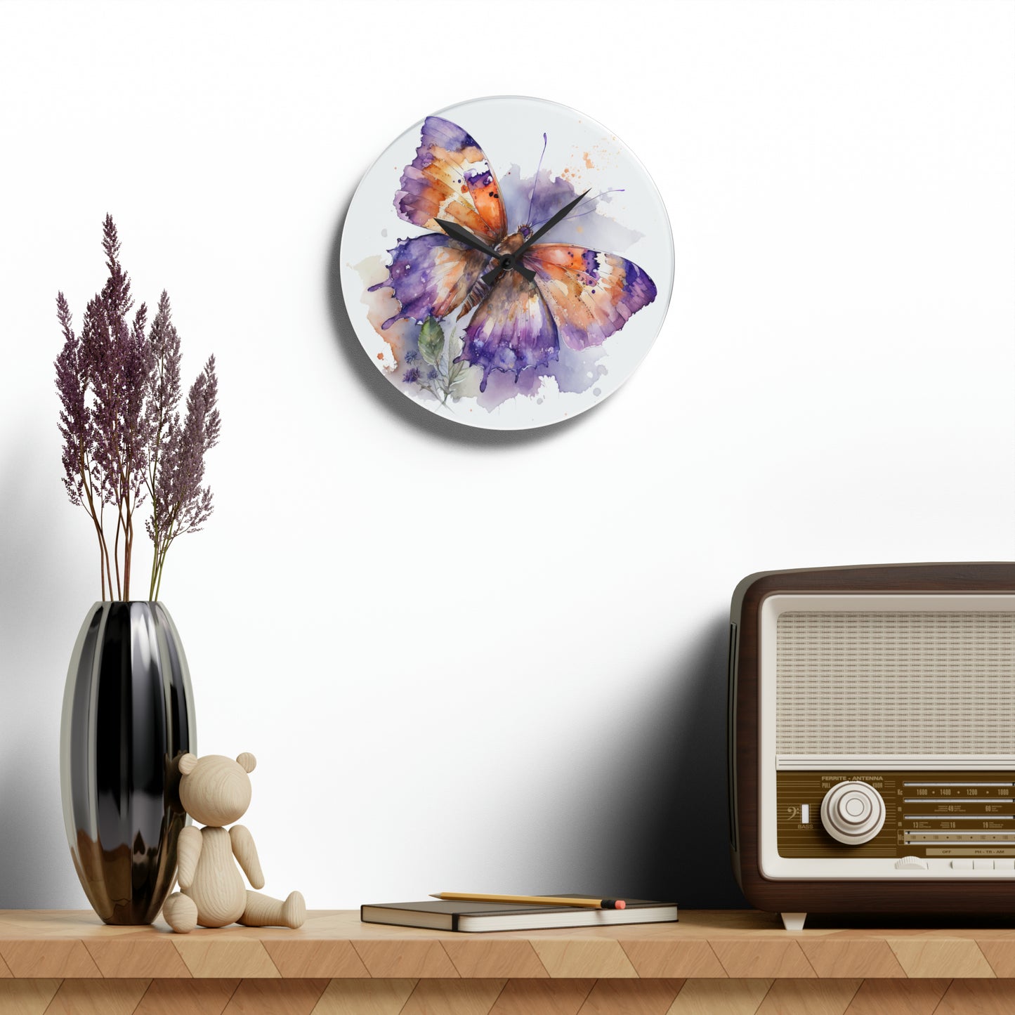 Acrylic Wall Clock MerlinRose Watercolor Butterfly 1