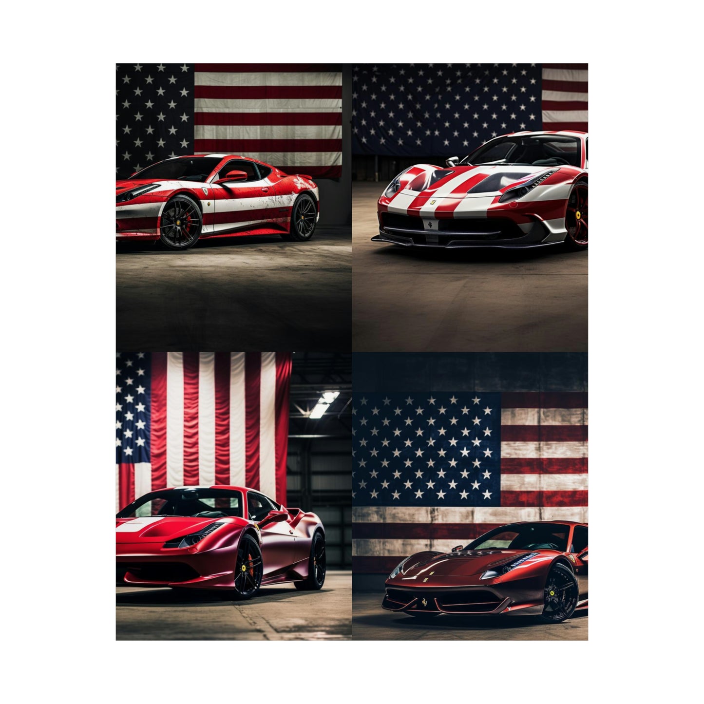 Premium Matte Vertical Posters American Flag Background Ferrari 5