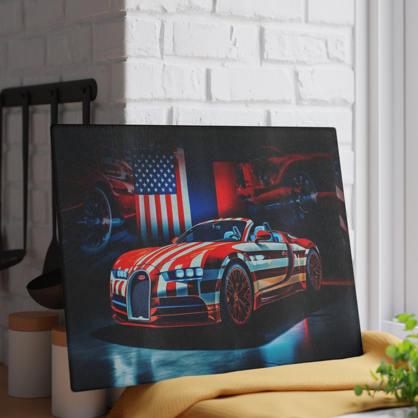 Glass Cutting Board Macro Bugatti American Flag 2