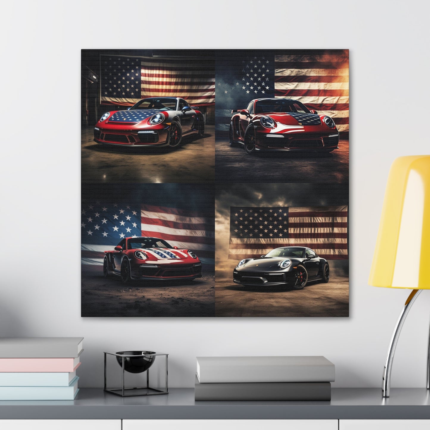 Canvas Gallery Wraps American Flag Background Porsche 5