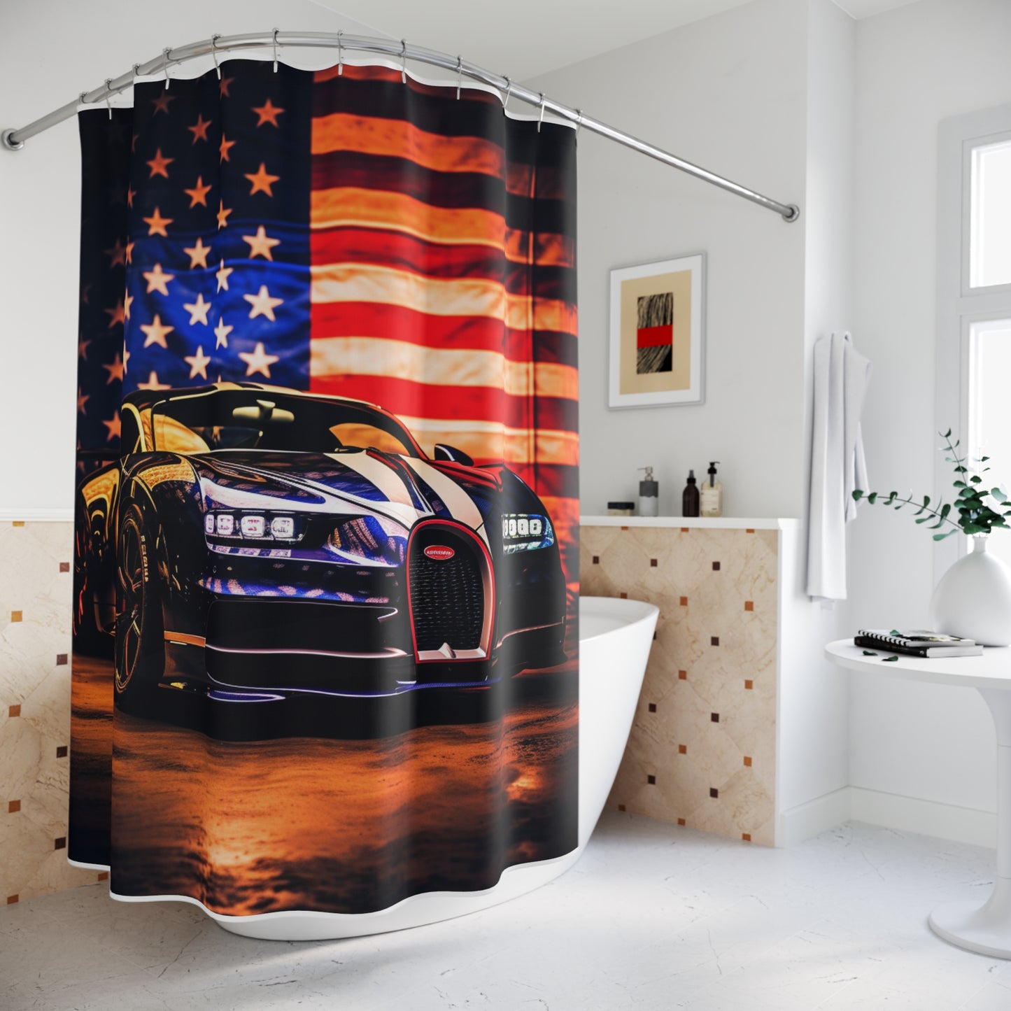 Polyester Shower Curtain Macro Bugatti American Flag 4