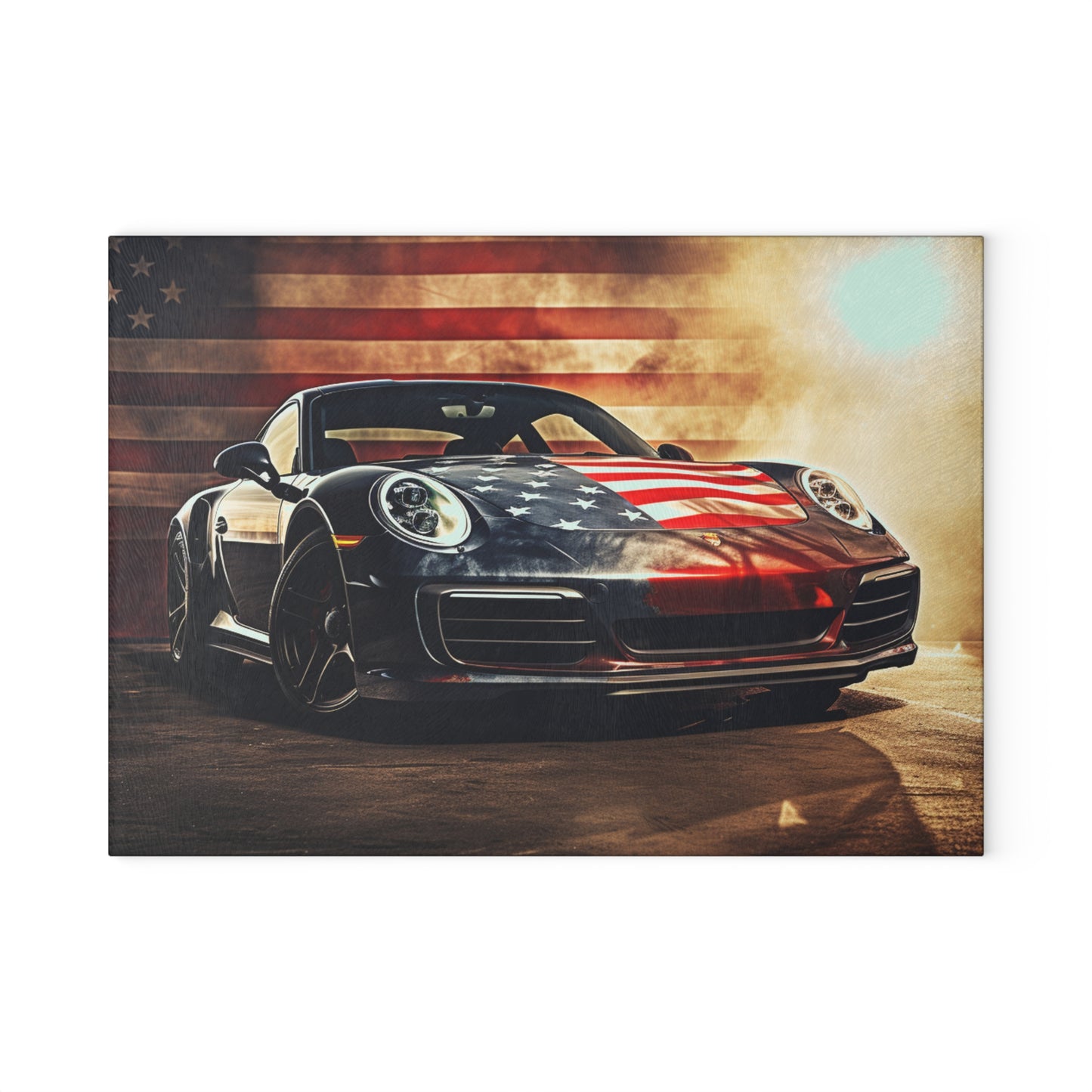 Glass Cutting Board Abstract American Flag Background Porsche 1