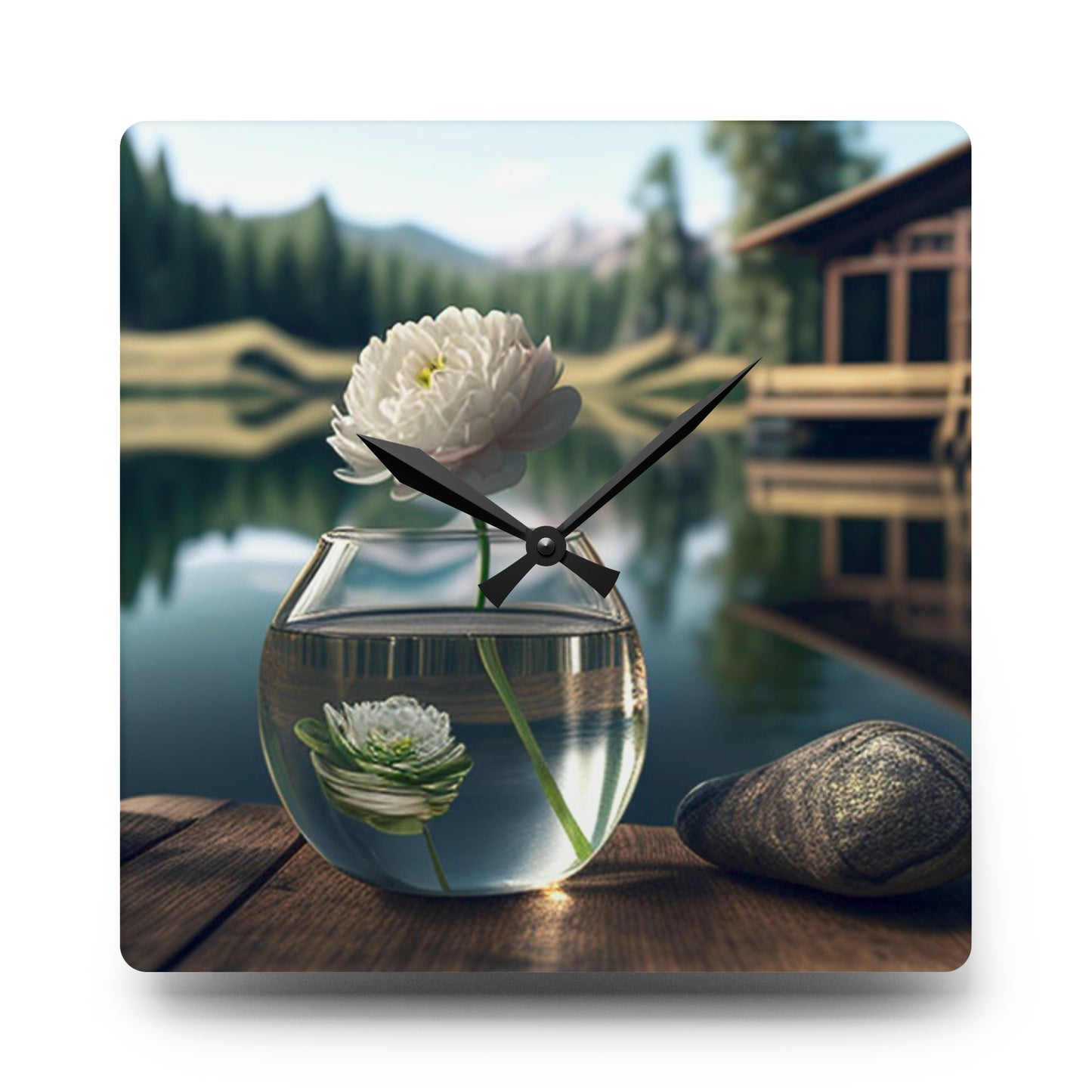 Acrylic Wall Clock White Peony glass vase 2