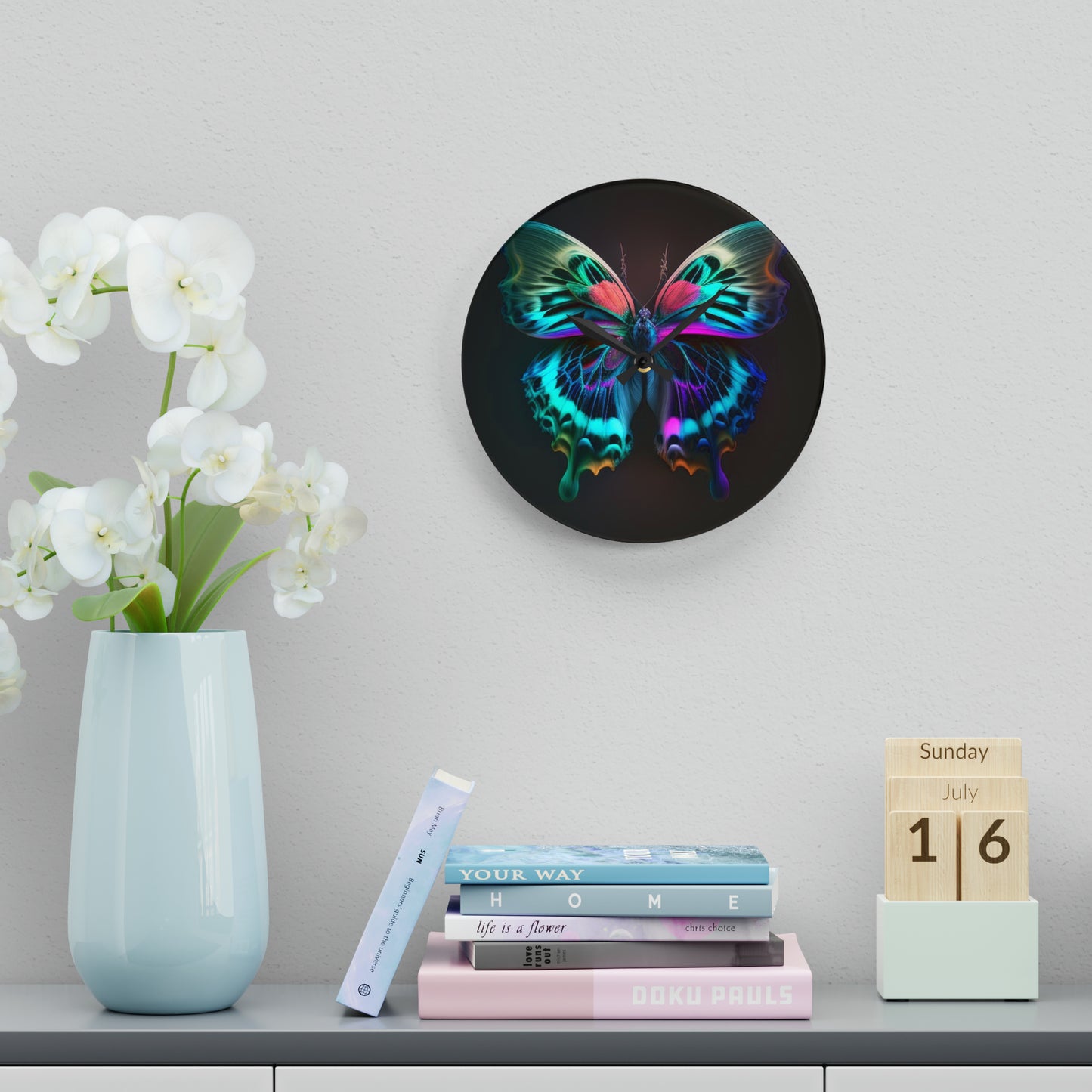 Acrylic Wall Clock Neon Butterfly Fusion 1