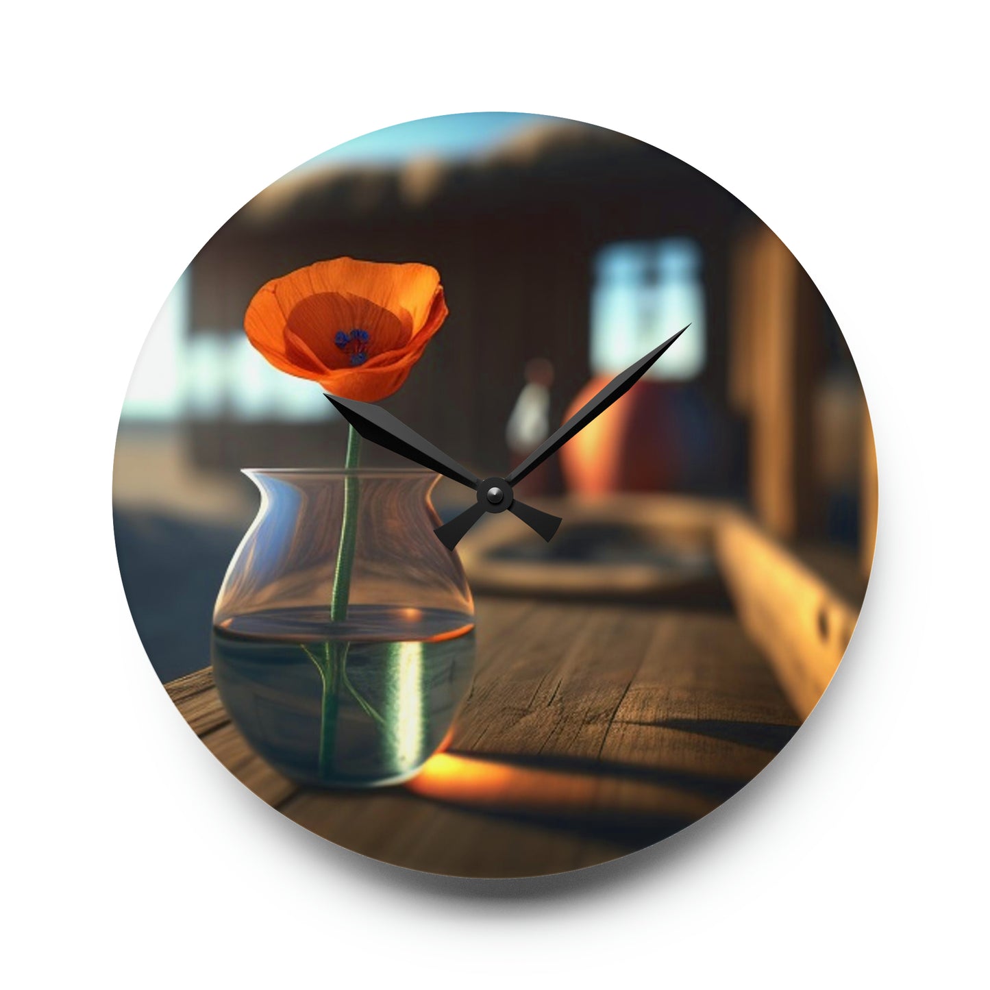 Acrylic Wall Clock Poppy in a Glass Vase 2