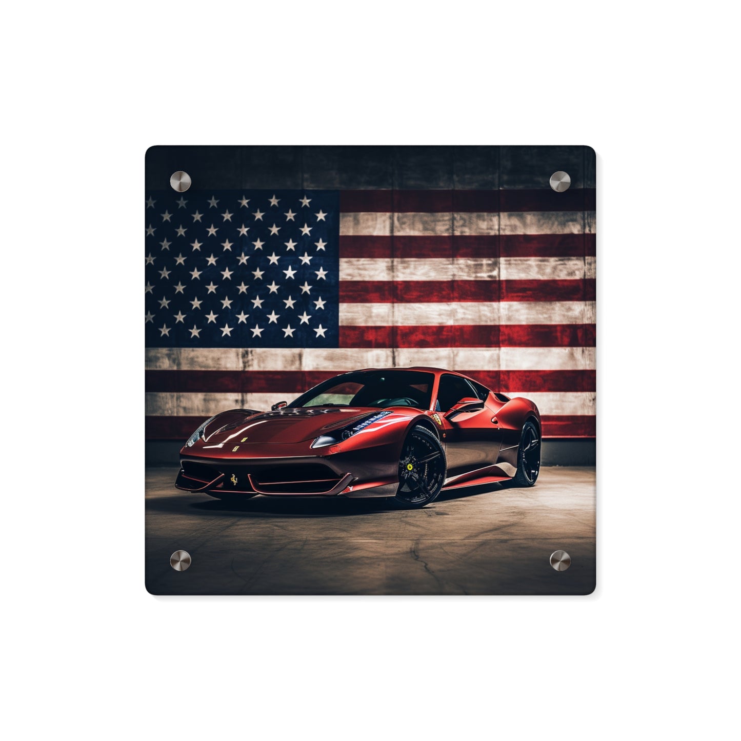 Acrylic Wall Art Panels American Flag Background Ferrari 4