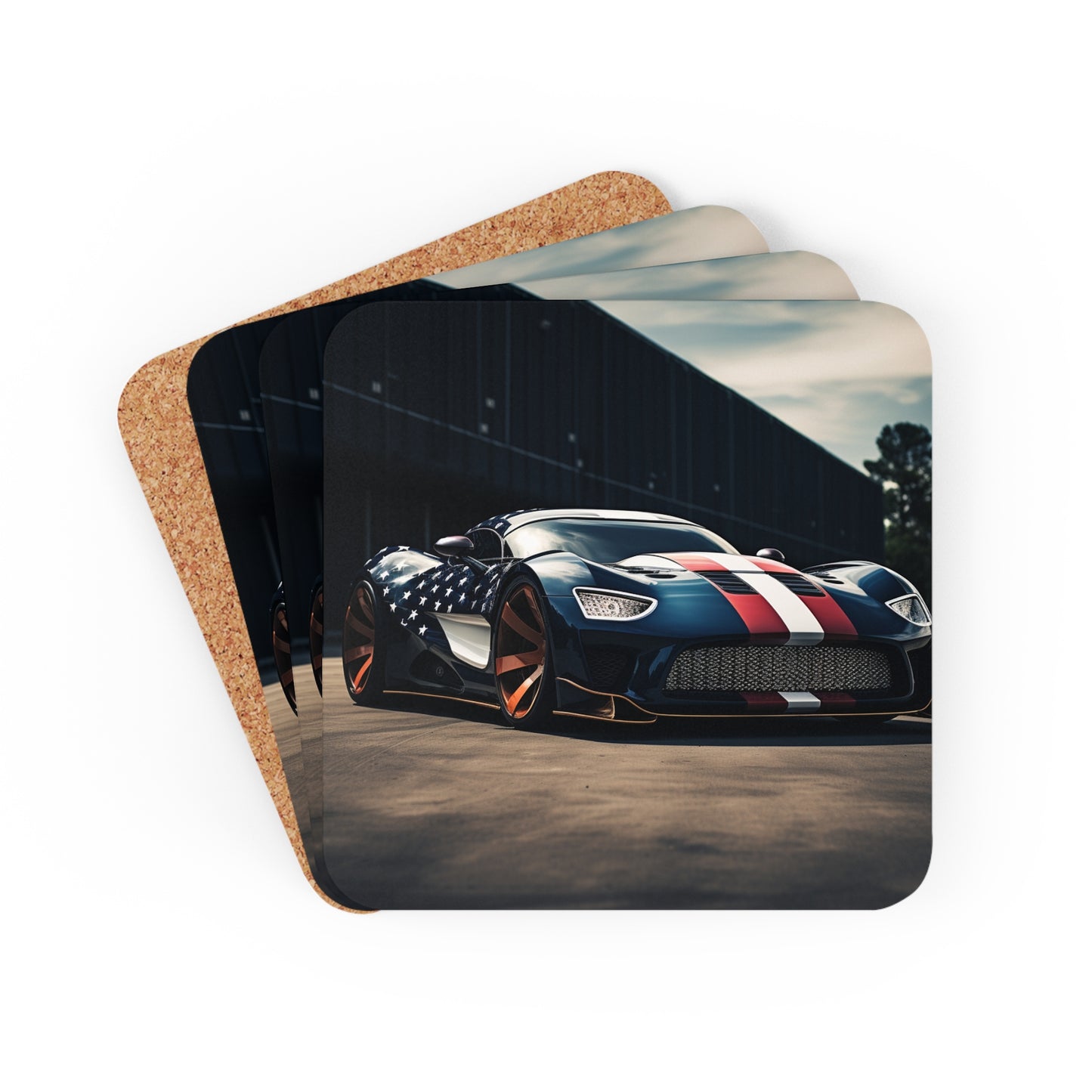 Corkwood Coaster Set Bugatti Flag American 2