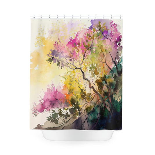 Polyester Shower Curtain Mother Nature Bright Spring Colors Realistic Watercolor 2
