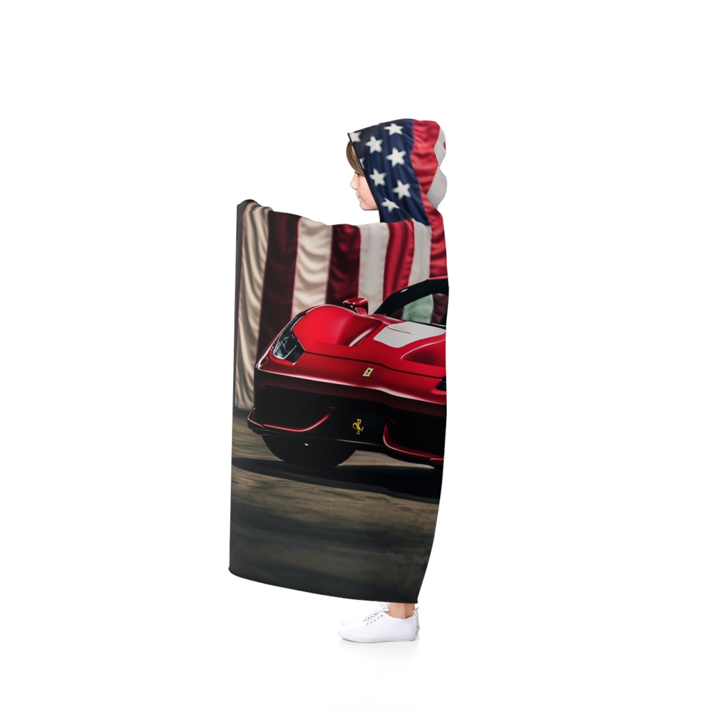 Hooded Blanket American Flag Background Ferrari 3