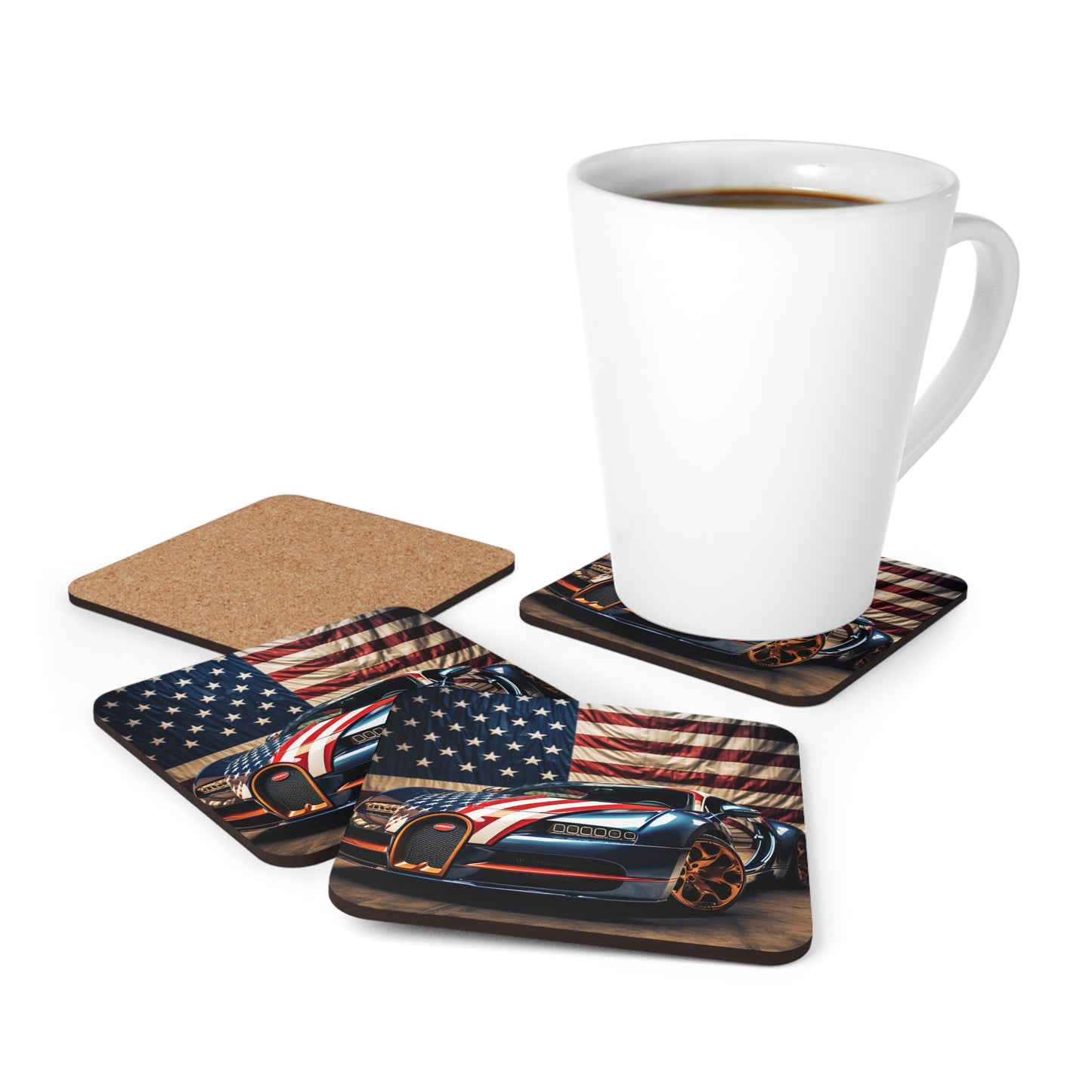 Corkwood Coaster Set Bugatti Flag American 4