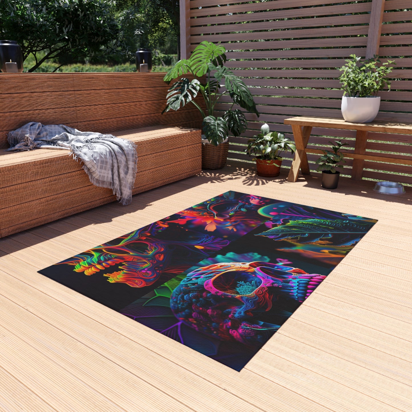 Outdoor Rug  Florescent Skull Death 5
