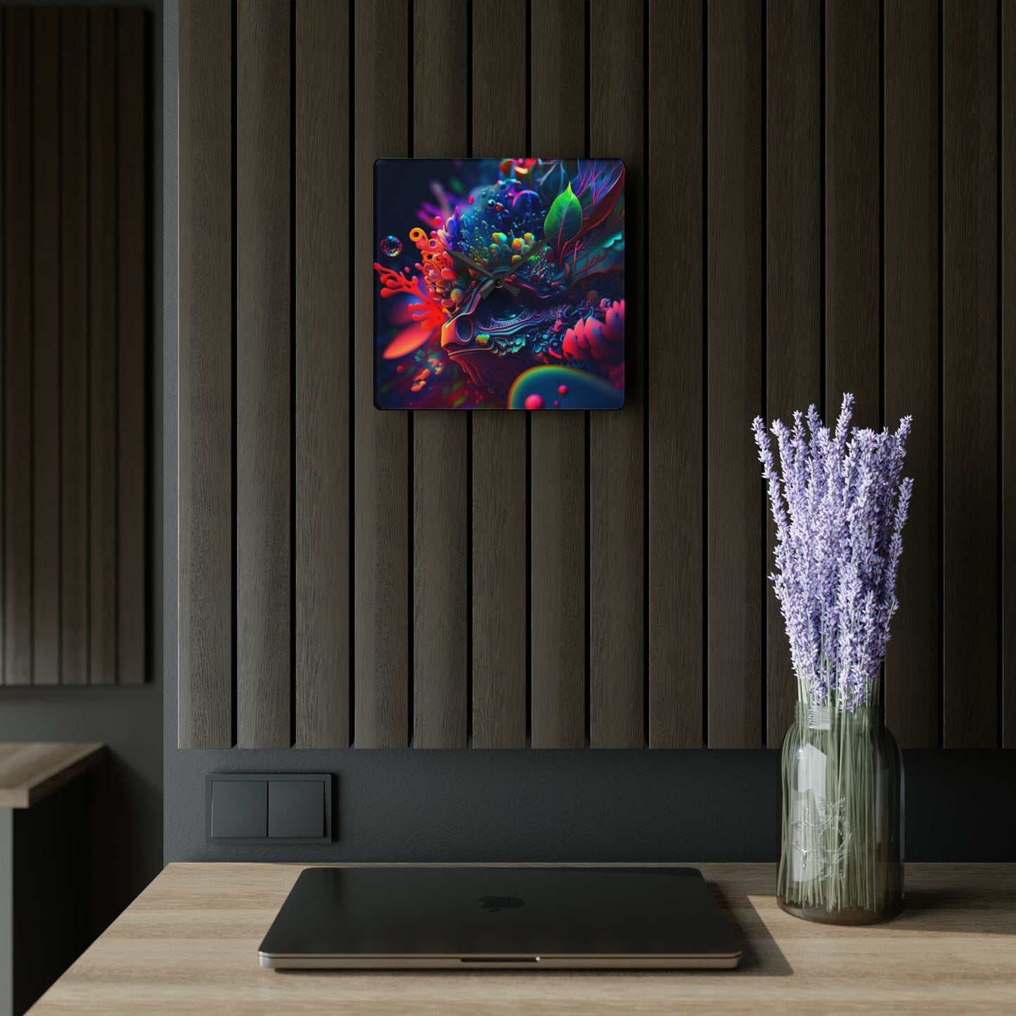 Acrylic Wall Clock Florescent Skull Death 2