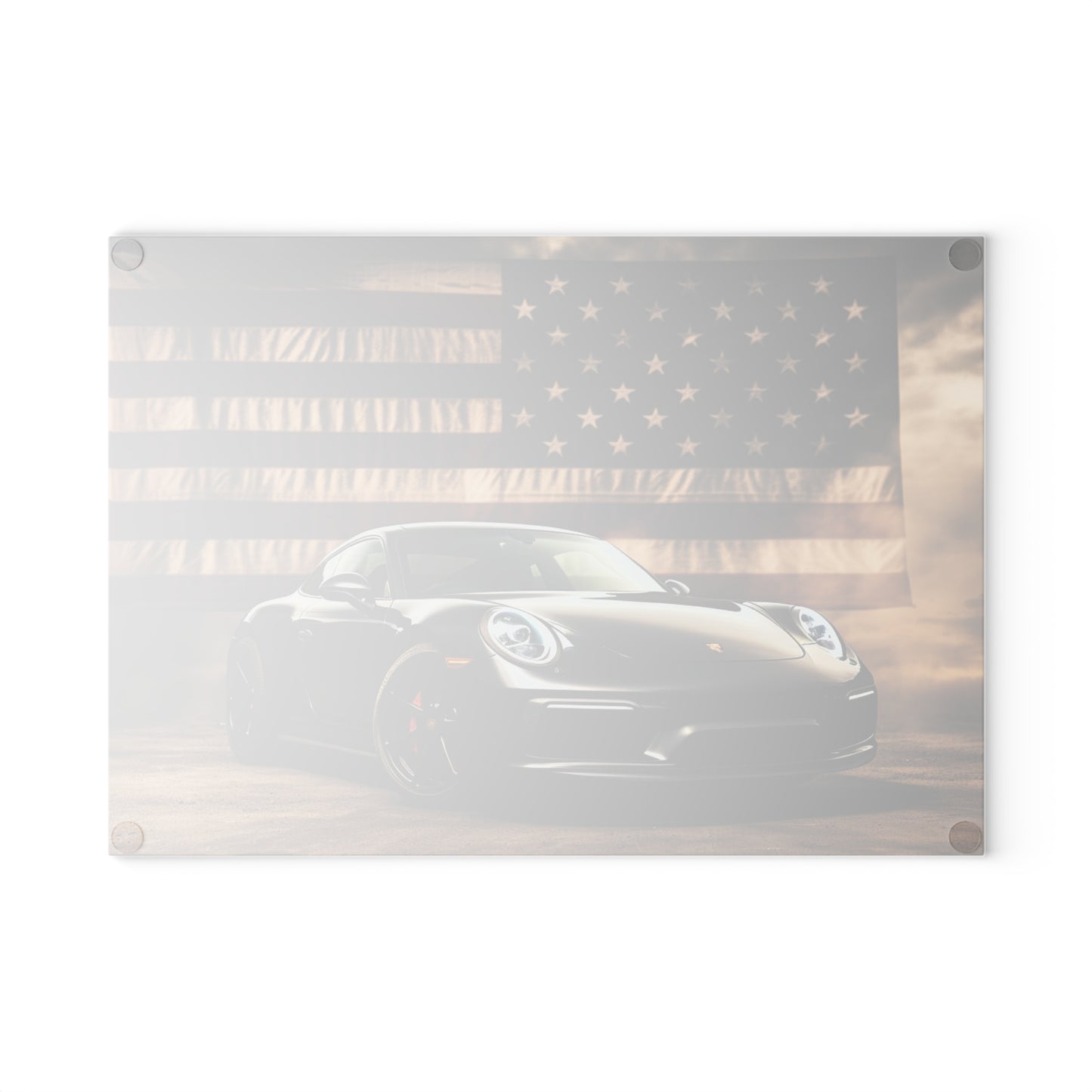 Glass Cutting Board American Flag Background Porsche 4