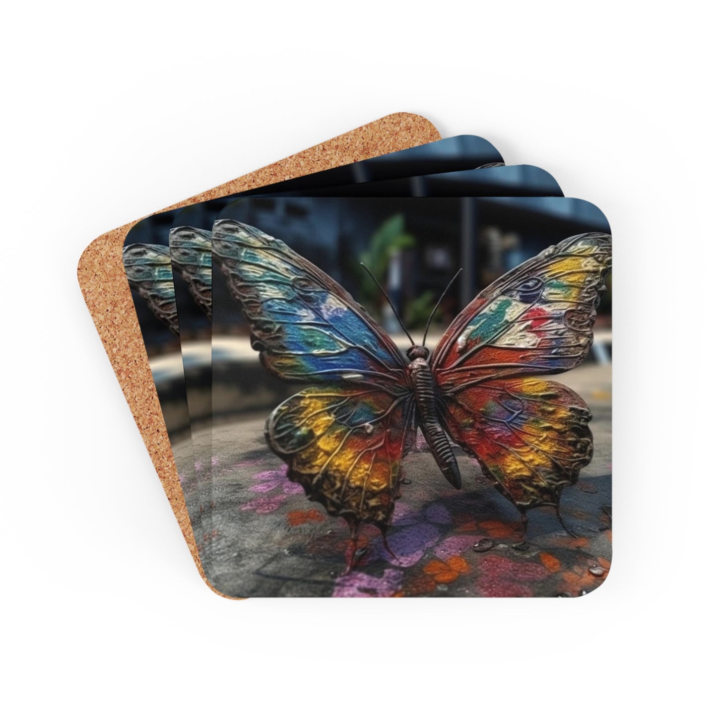 Corkwood Coaster Set Liquid Street Butterfly 3
