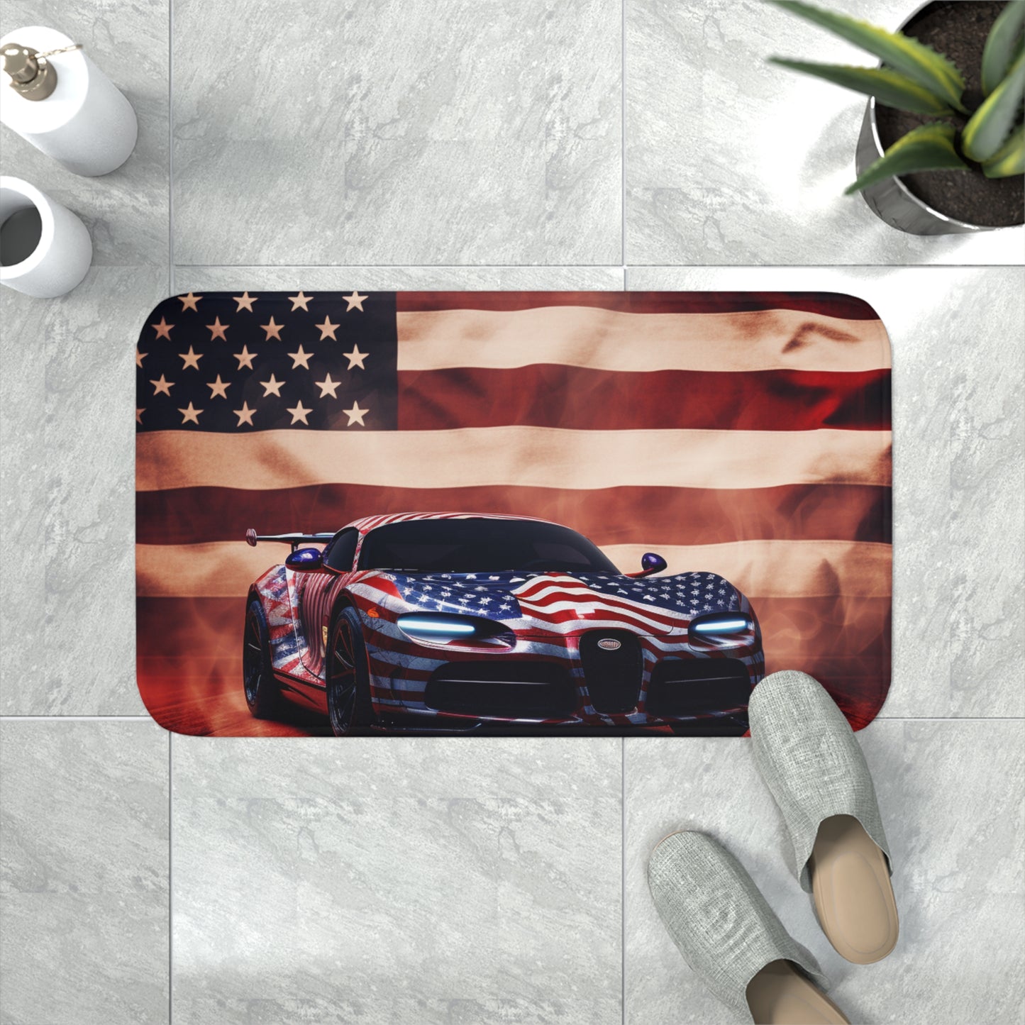 Memory Foam Bath Mat Abstract American Flag Background Bugatti 2