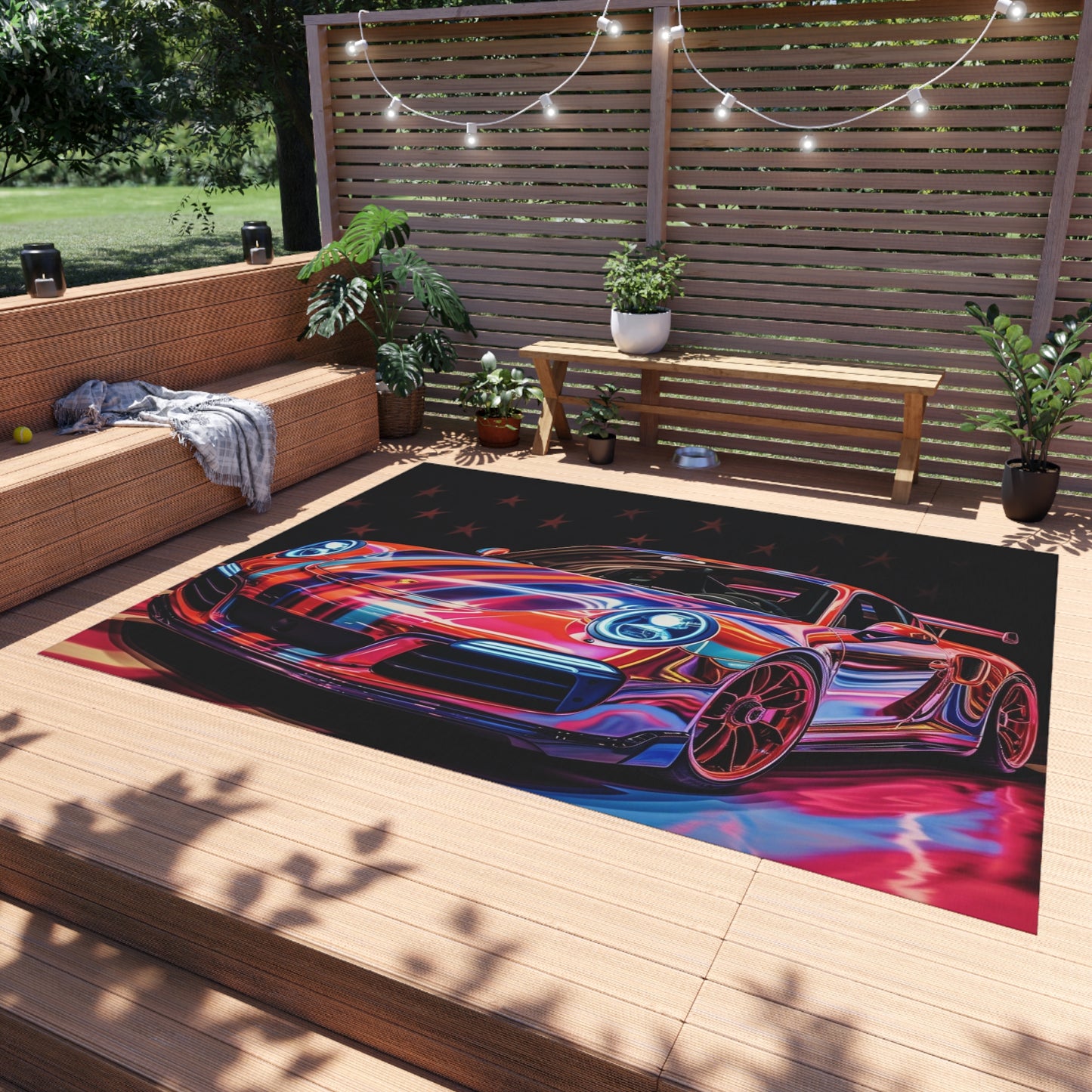 Outdoor Rug  American Flag Colored Porsche 4