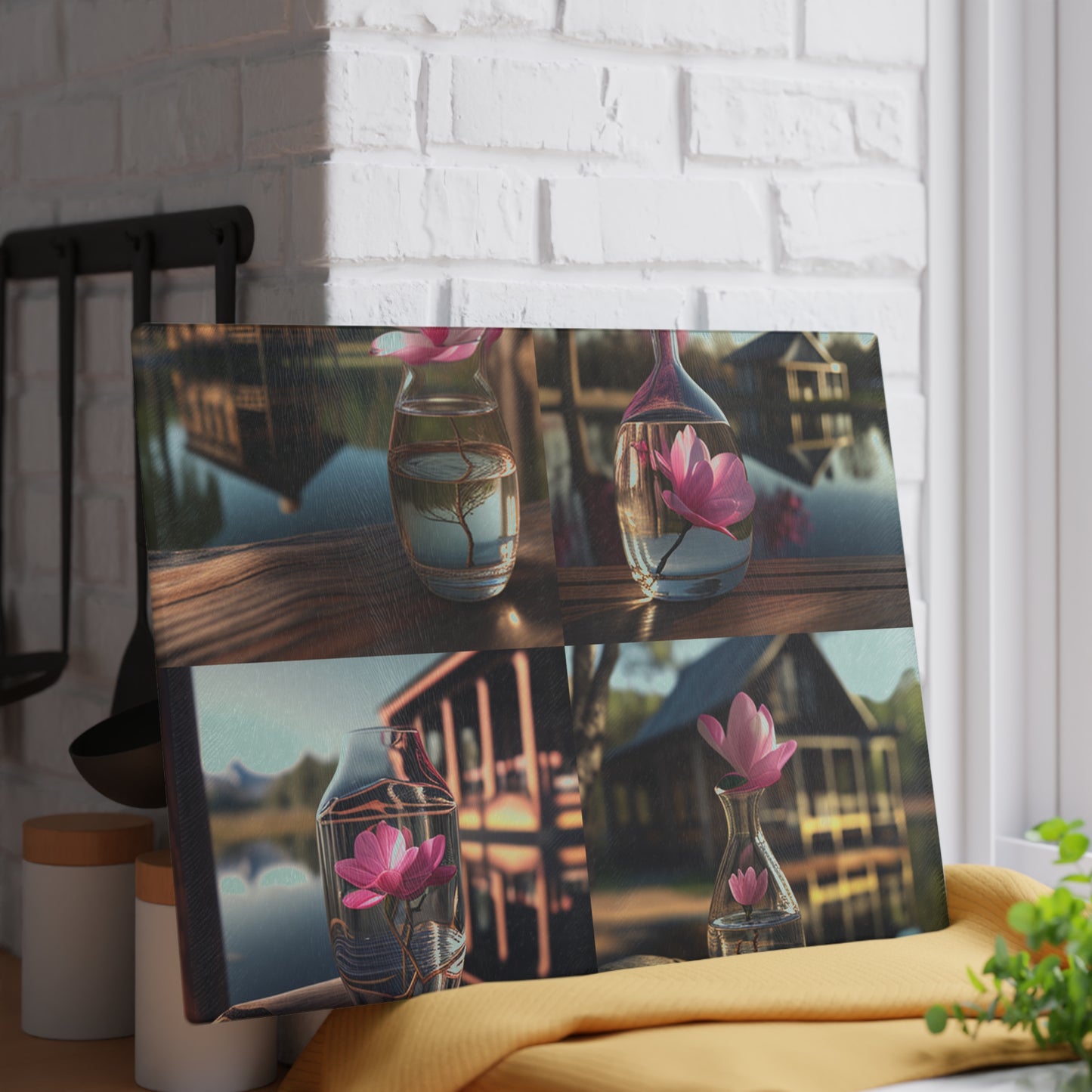 Glass Cutting Board Magnolia in a Glass vase 5