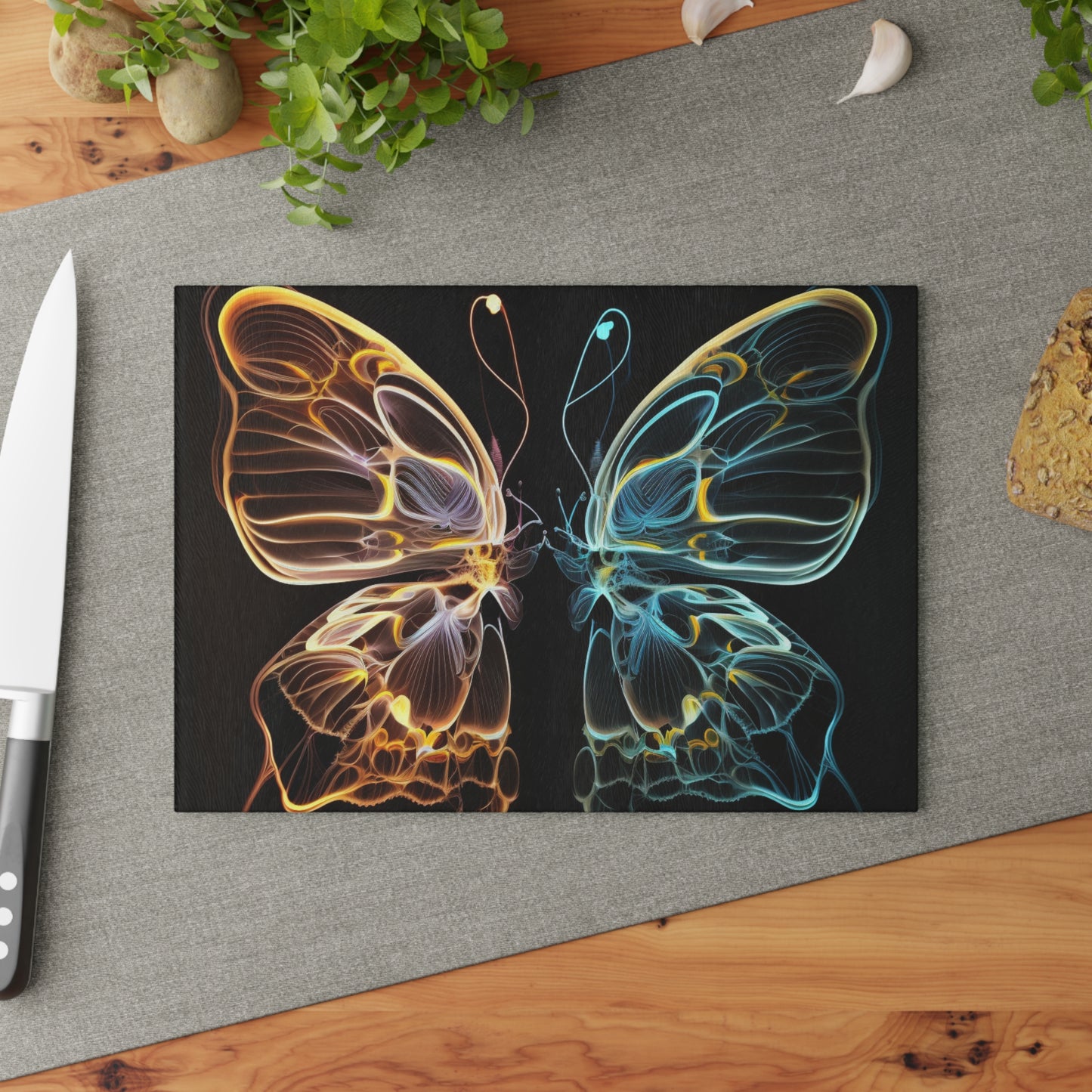 Glass Cutting Board Neon Glo Butterfly 3