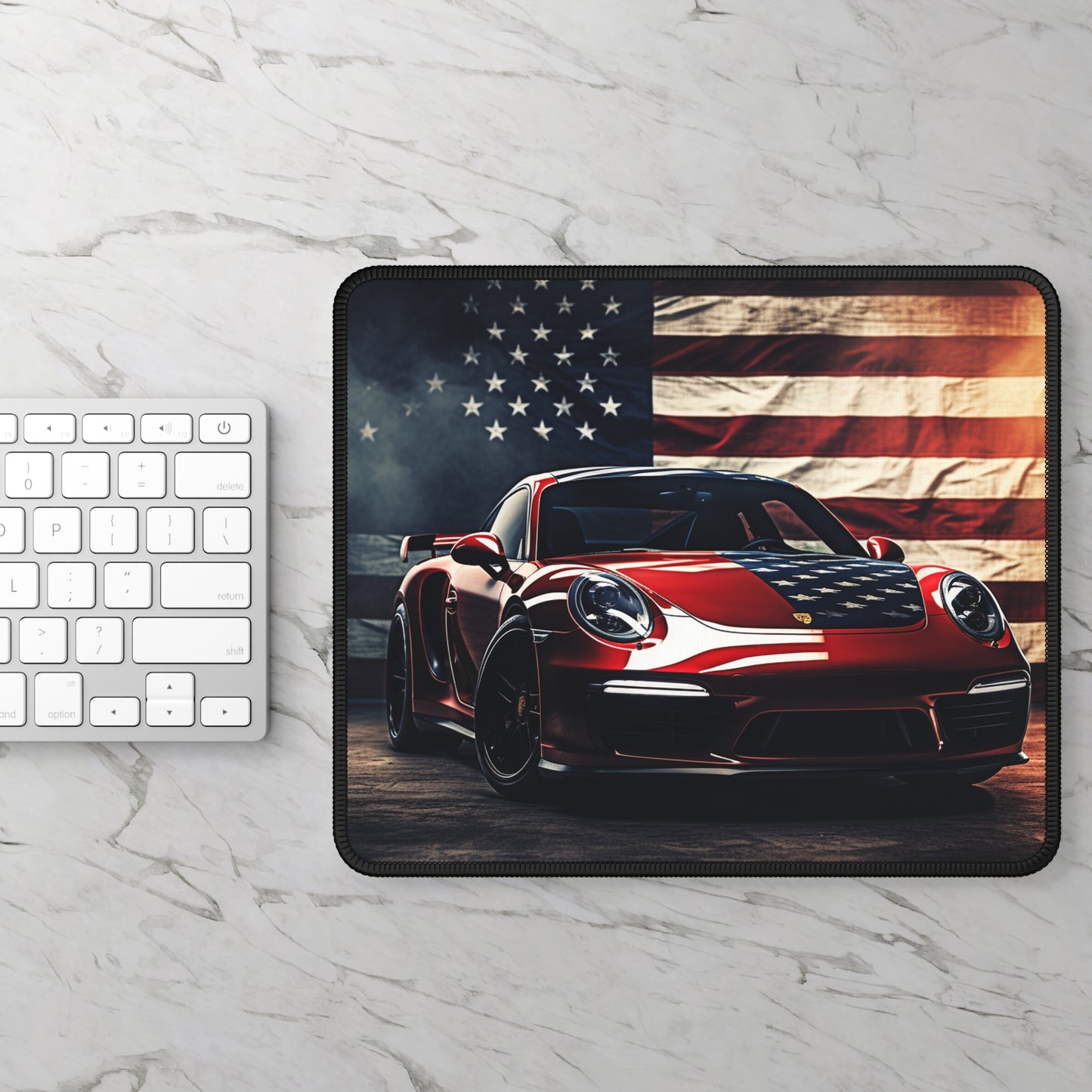 Gaming Mouse Pad  American Flag Background Porsche 2
