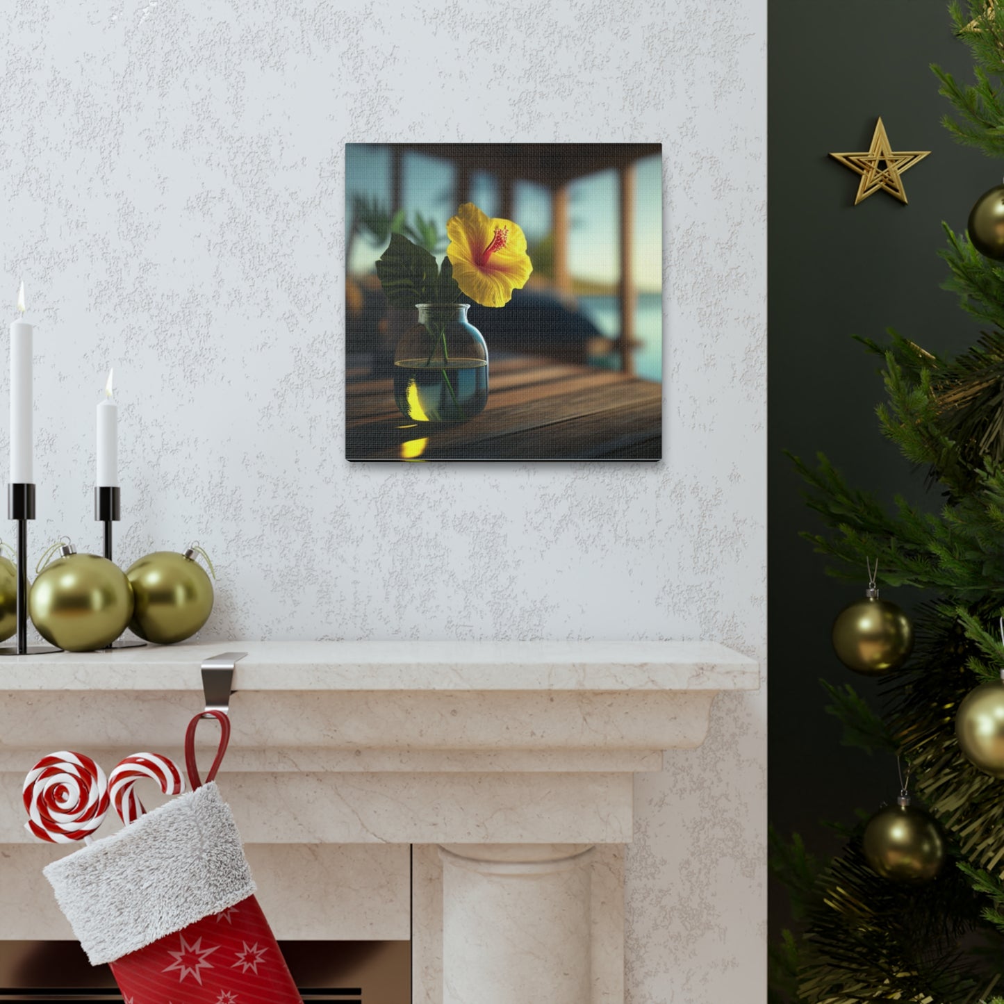 Canvas Gallery Wraps Yellow Hibiscus Wood 2