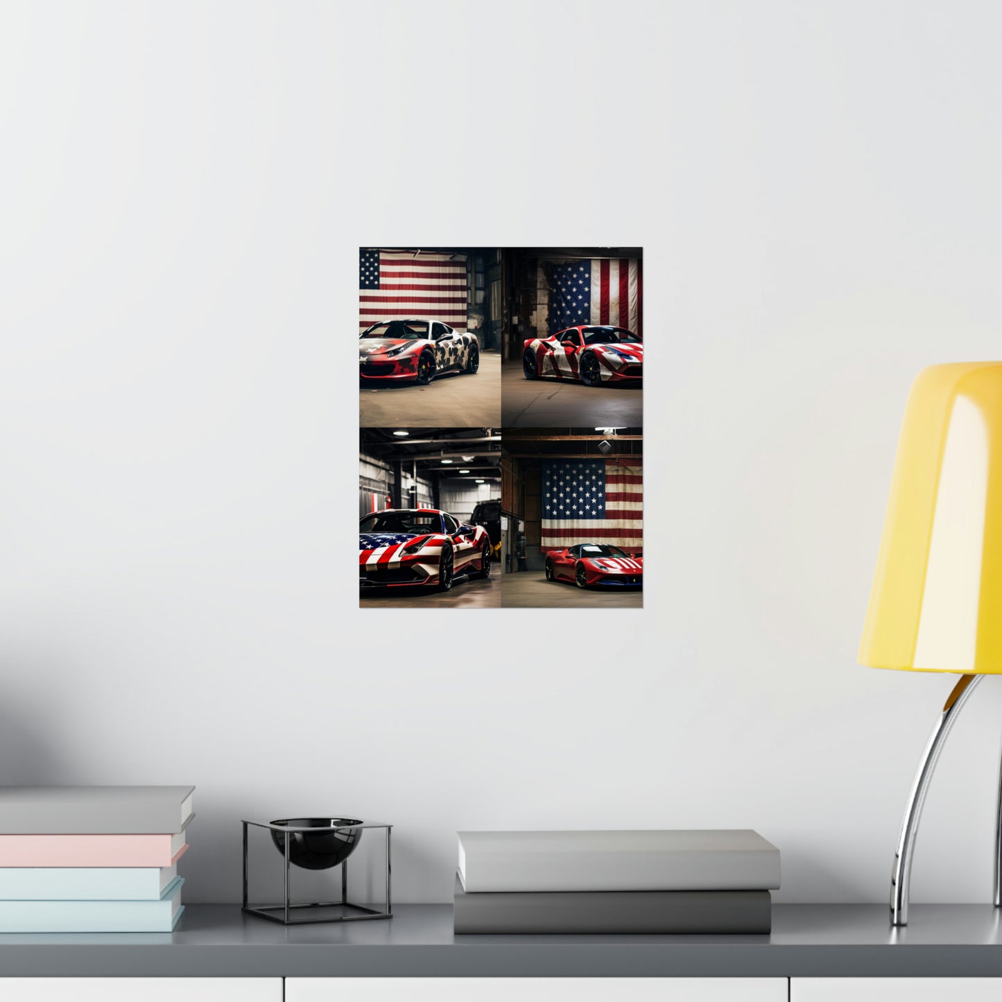 Premium Matte Vertical Posters American Flag Farrari 5