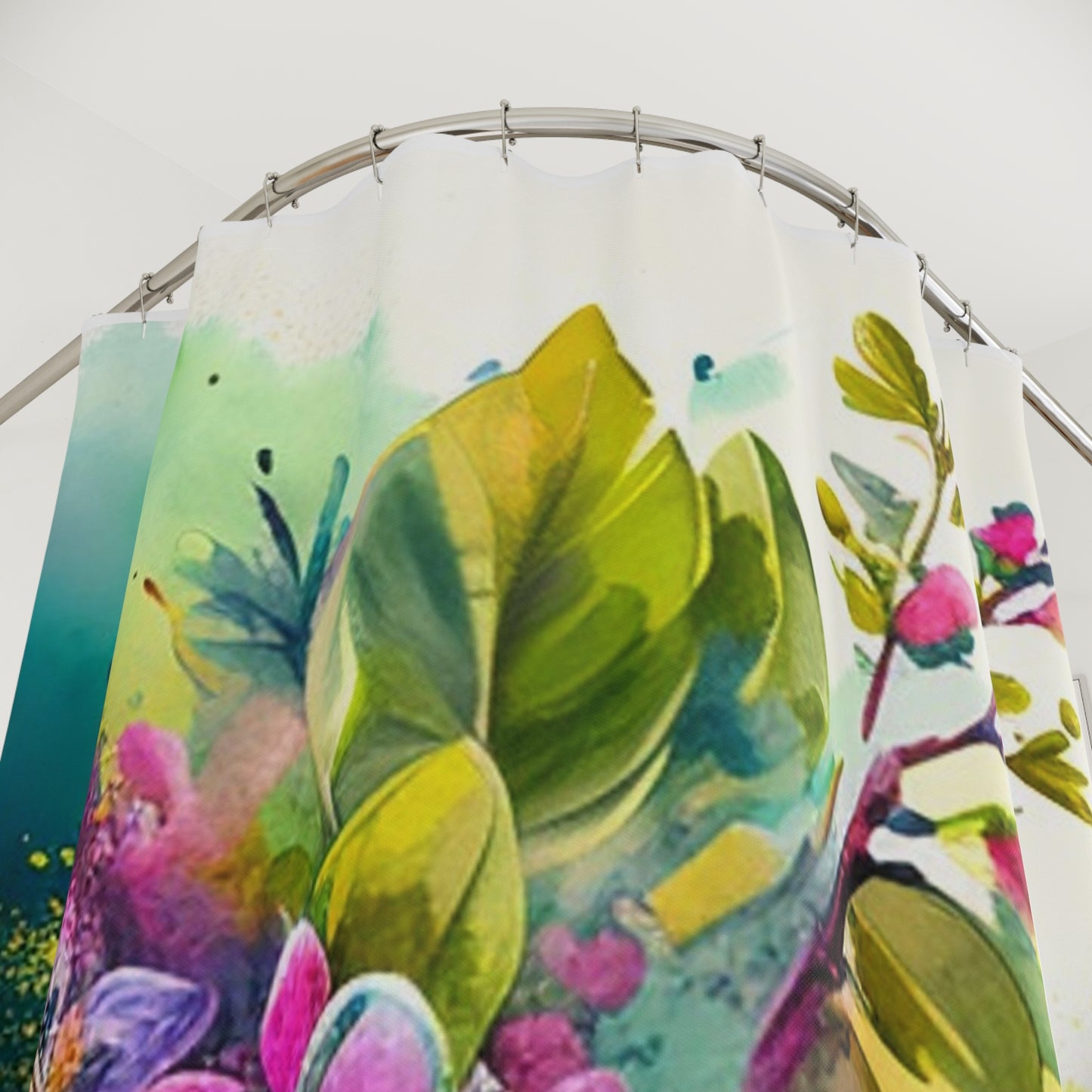 Polyester Shower Curtain Mother Nature Bright Spring Colors Realistic Watercolor 1