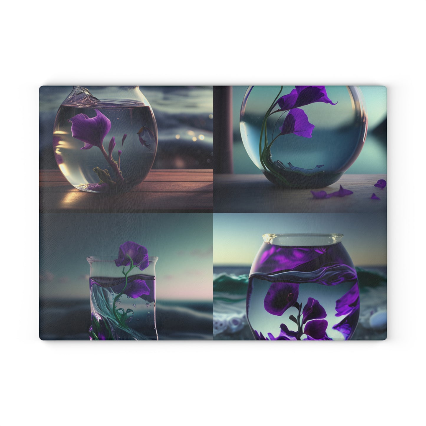 Glass Cutting Board Purple Sweet pea in a vase 5