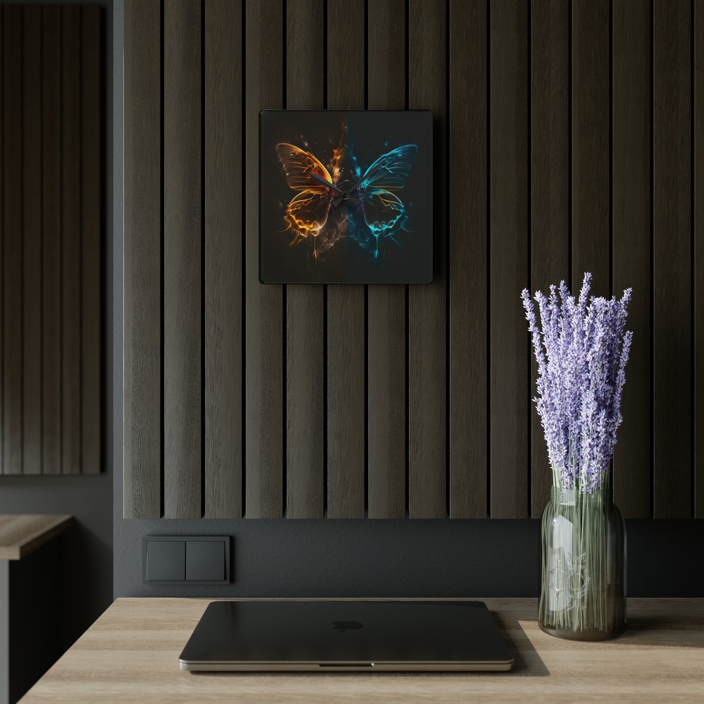 Acrylic Wall Clock Kiss Neon Butterfly 7
