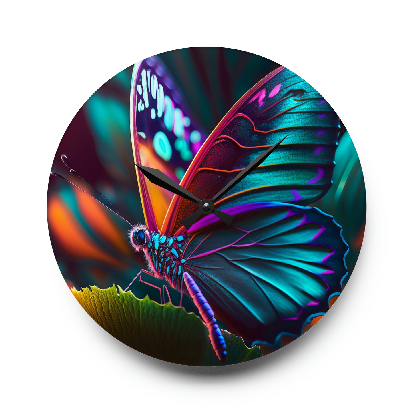 Acrylic Wall Clock Neon Butterfly Macro 1