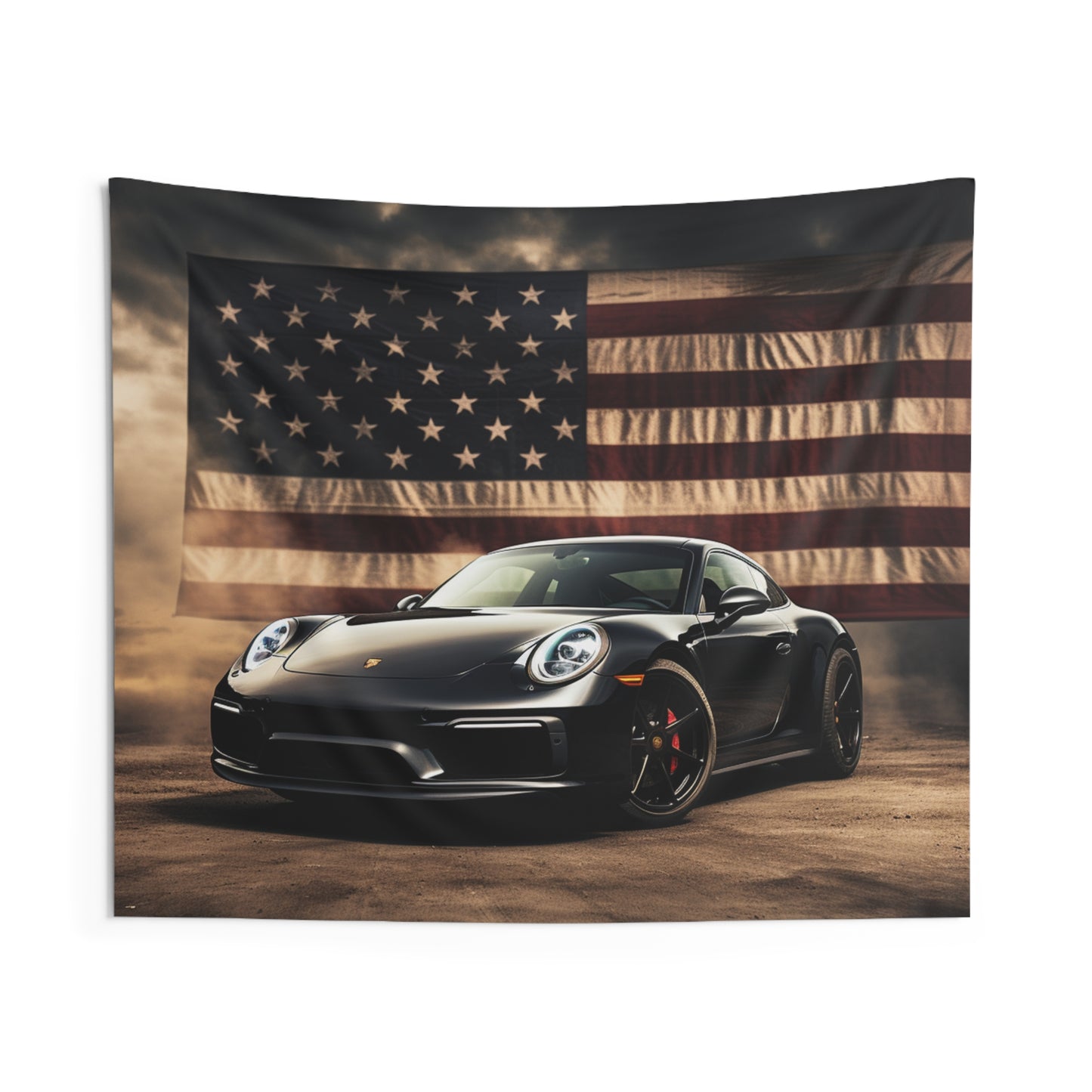 Indoor Wall Tapestries American Flag Background Porsche 4