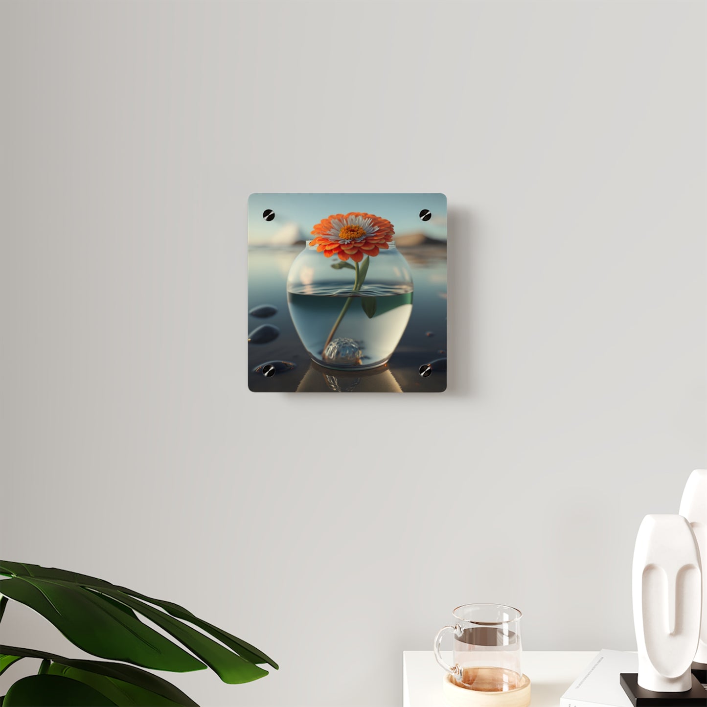 Acrylic Wall Art Panels Orange Zinnia 3