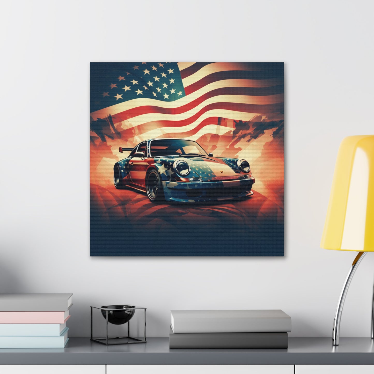 Canvas Gallery Wraps Abstract American Flag Background Porsche 4