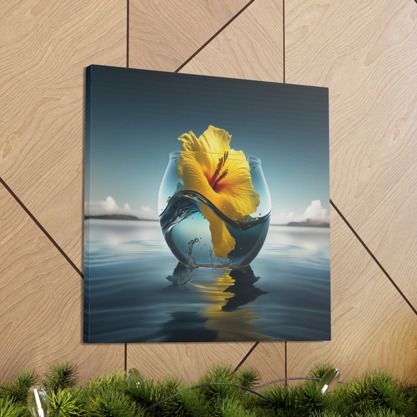 Canvas Gallery Wraps Yellow Hibiscus glass 4