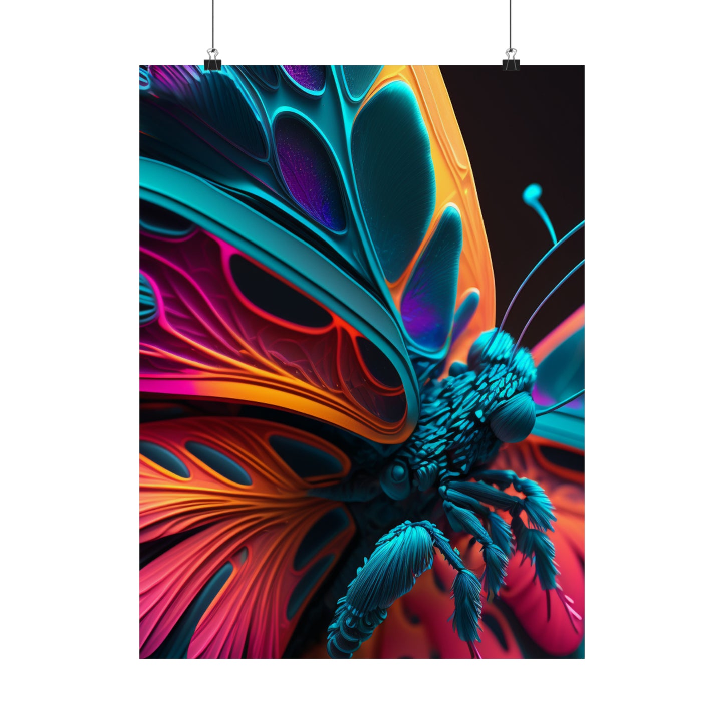 Premium Matte Vertical Posters Neon Butterfly Macro 4