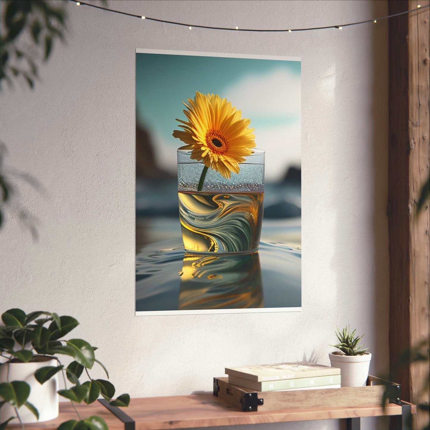 Premium Matte Vertical Posters yello Gerbera glass 2