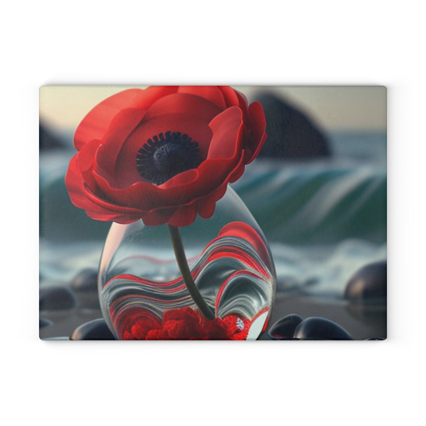 Glass Cutting Board Red Anemone in a Vase 1