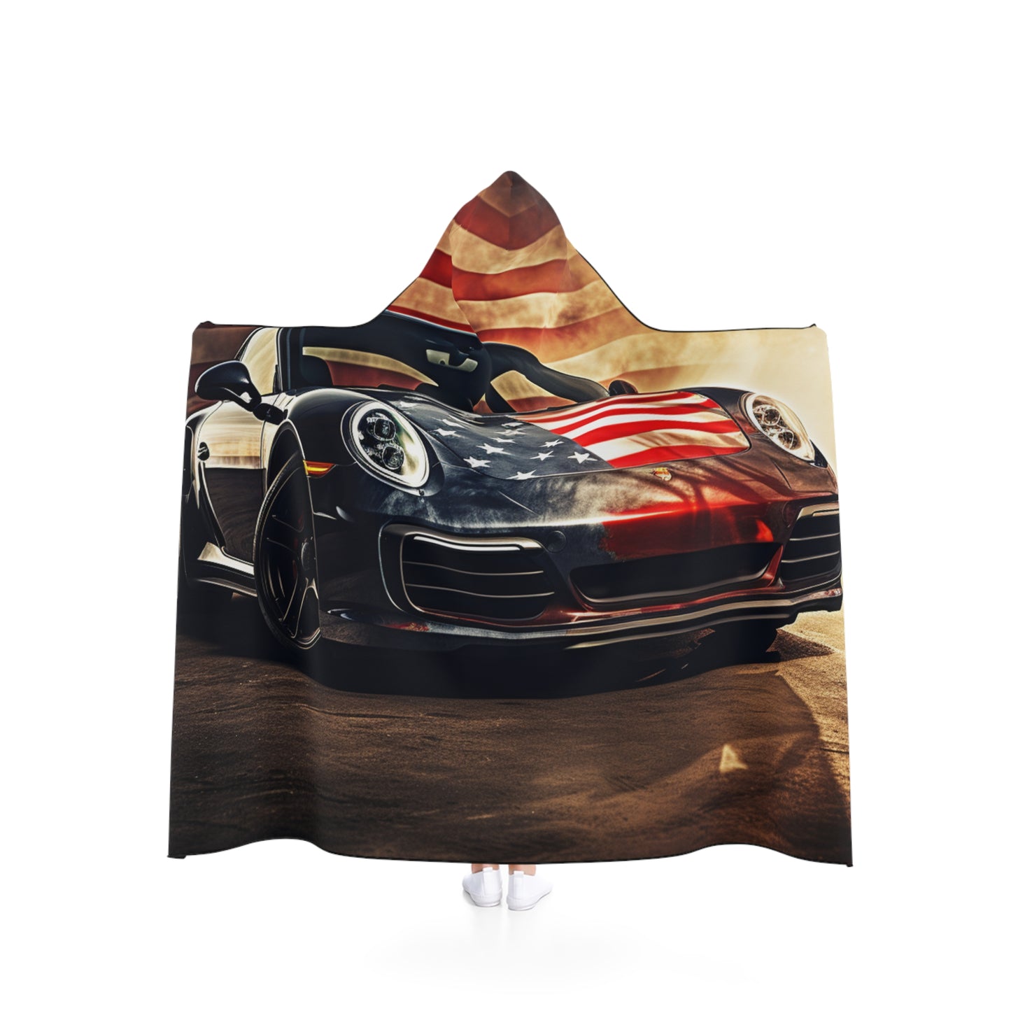 Hooded Blanket Abstract American Flag Background Porsche 1