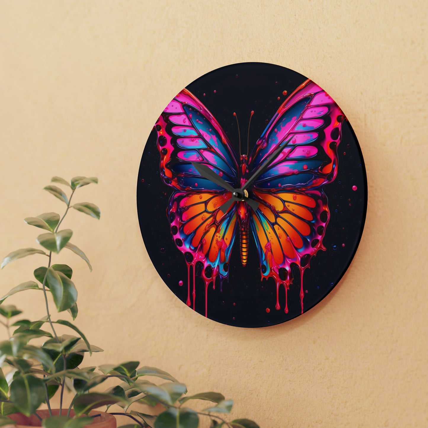 Acrylic Wall Clock Pink Butterfly Flair 1