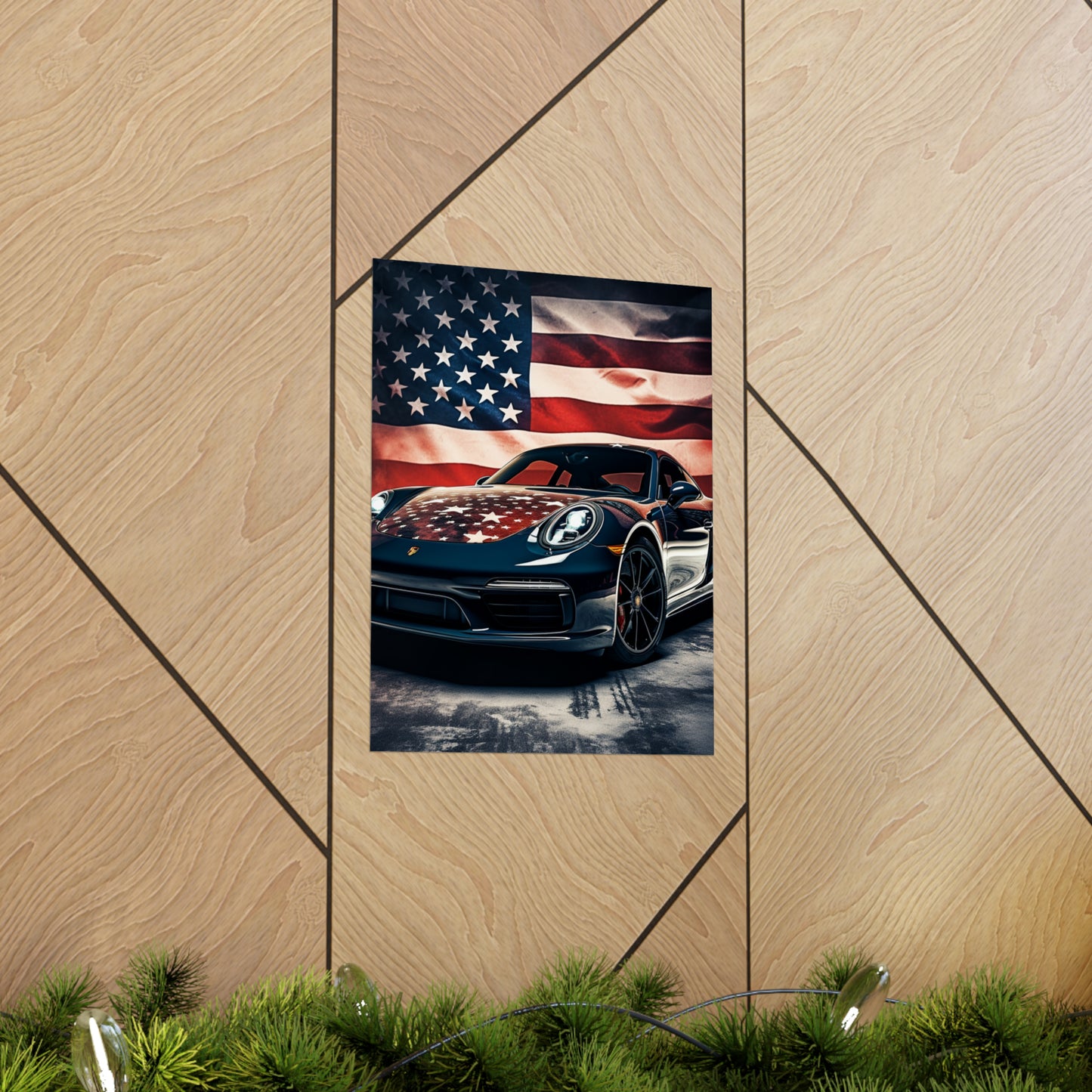 Premium Matte Vertical Posters Abstract American Flag Background Porsche 2