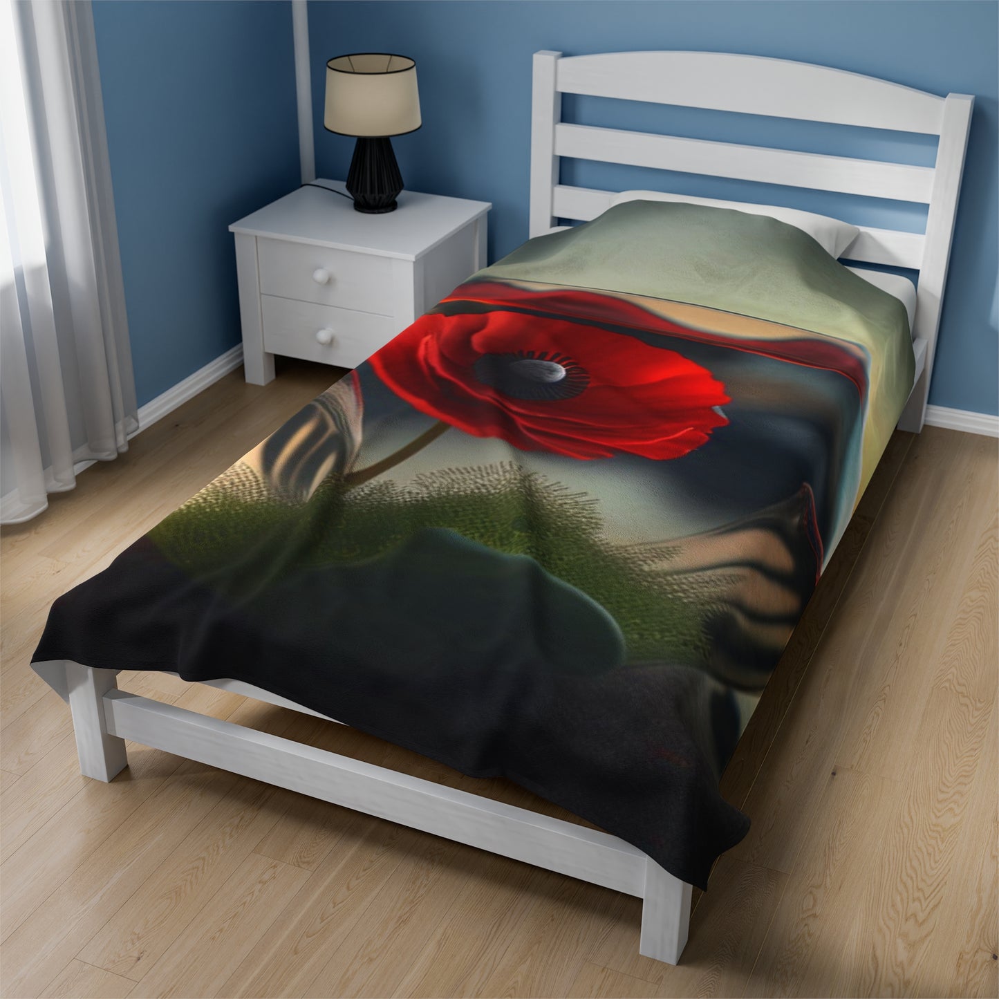 Velveteen Plush Blanket Red Anemone in a Vase 3