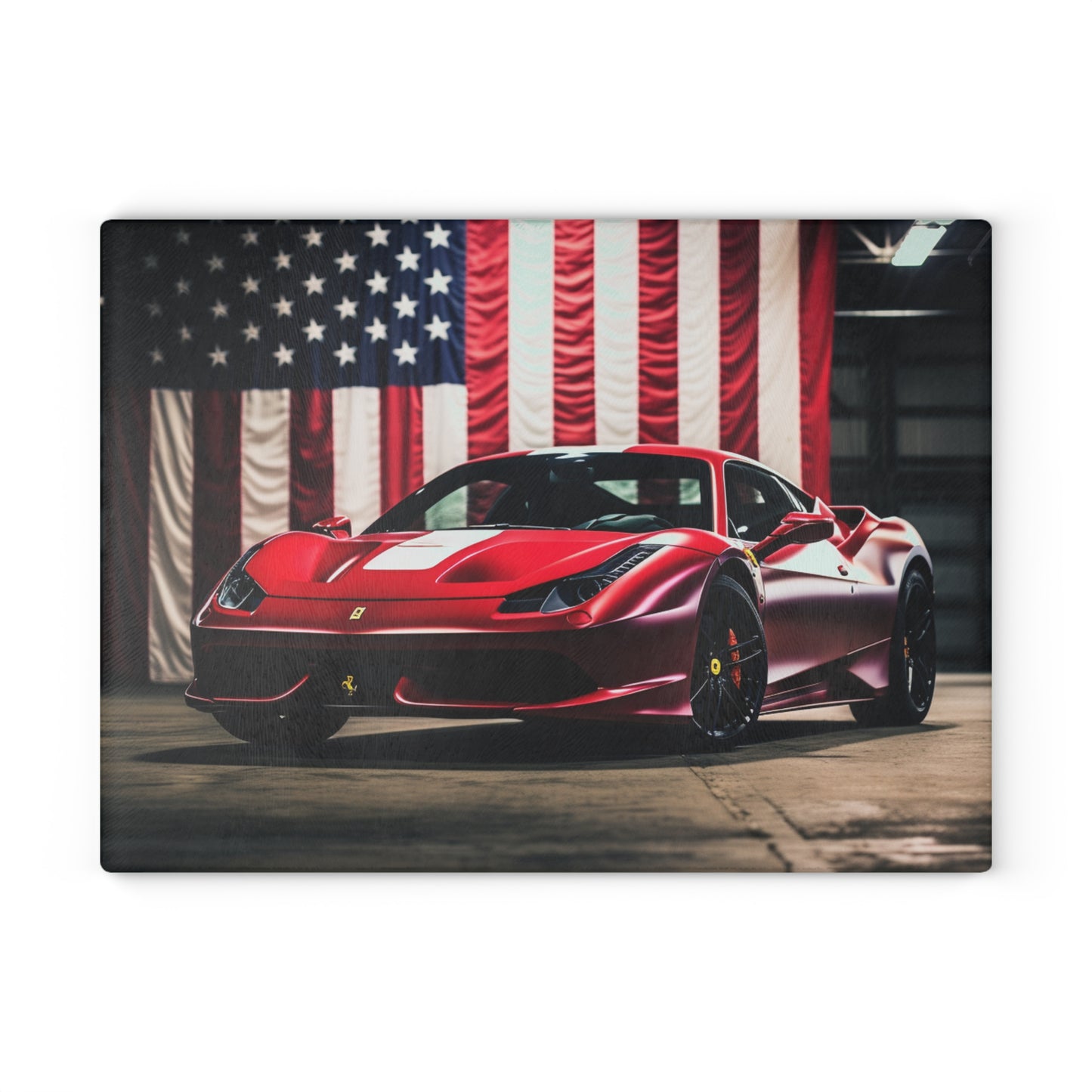 Glass Cutting Board American Flag Background Ferrari 3